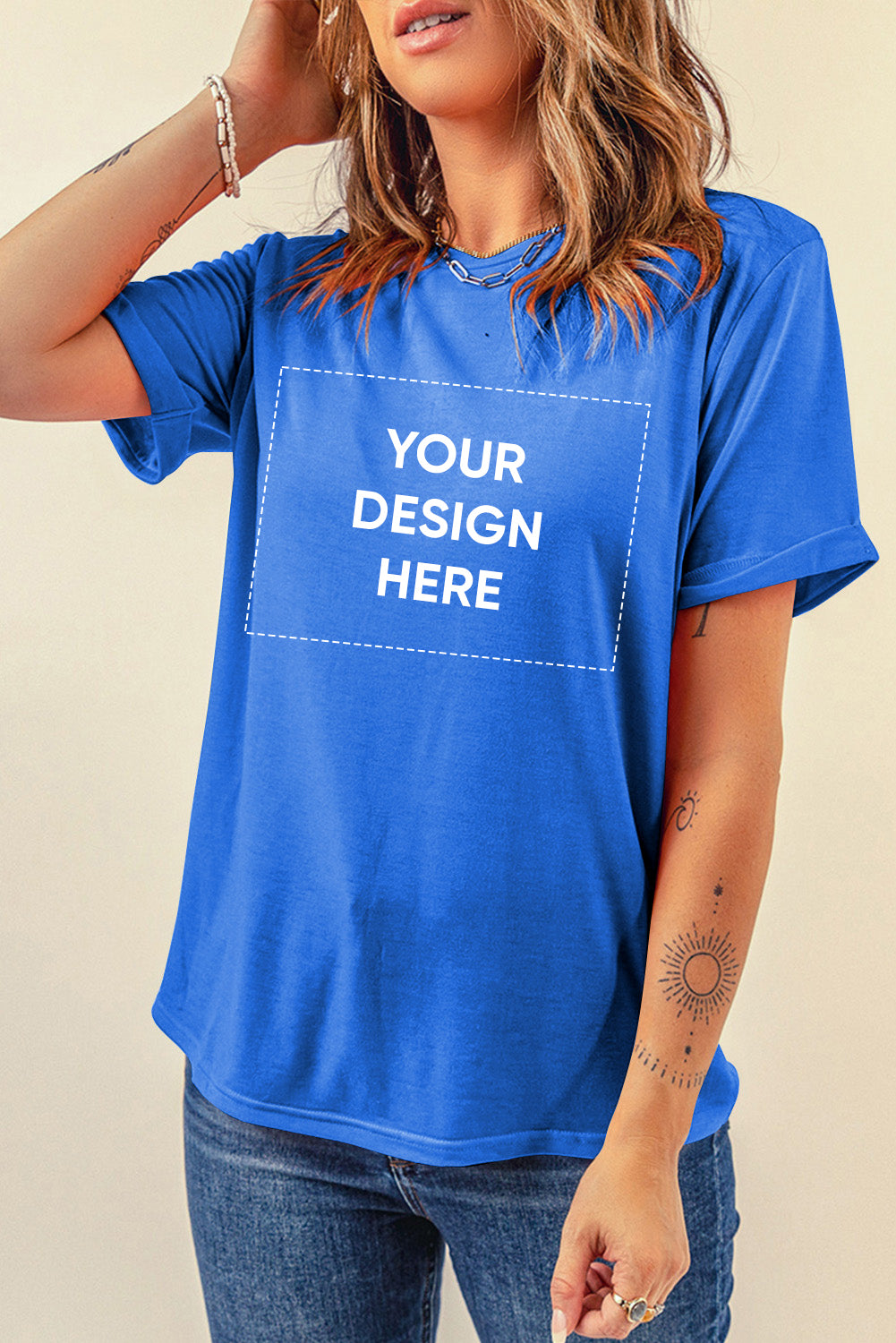 Dark Blue Casual Plain Crew Neck Tee