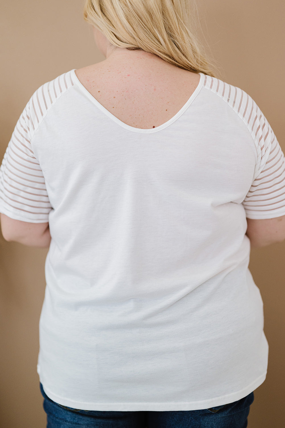 White Striped Raglan Sleeve Plus Size Tee