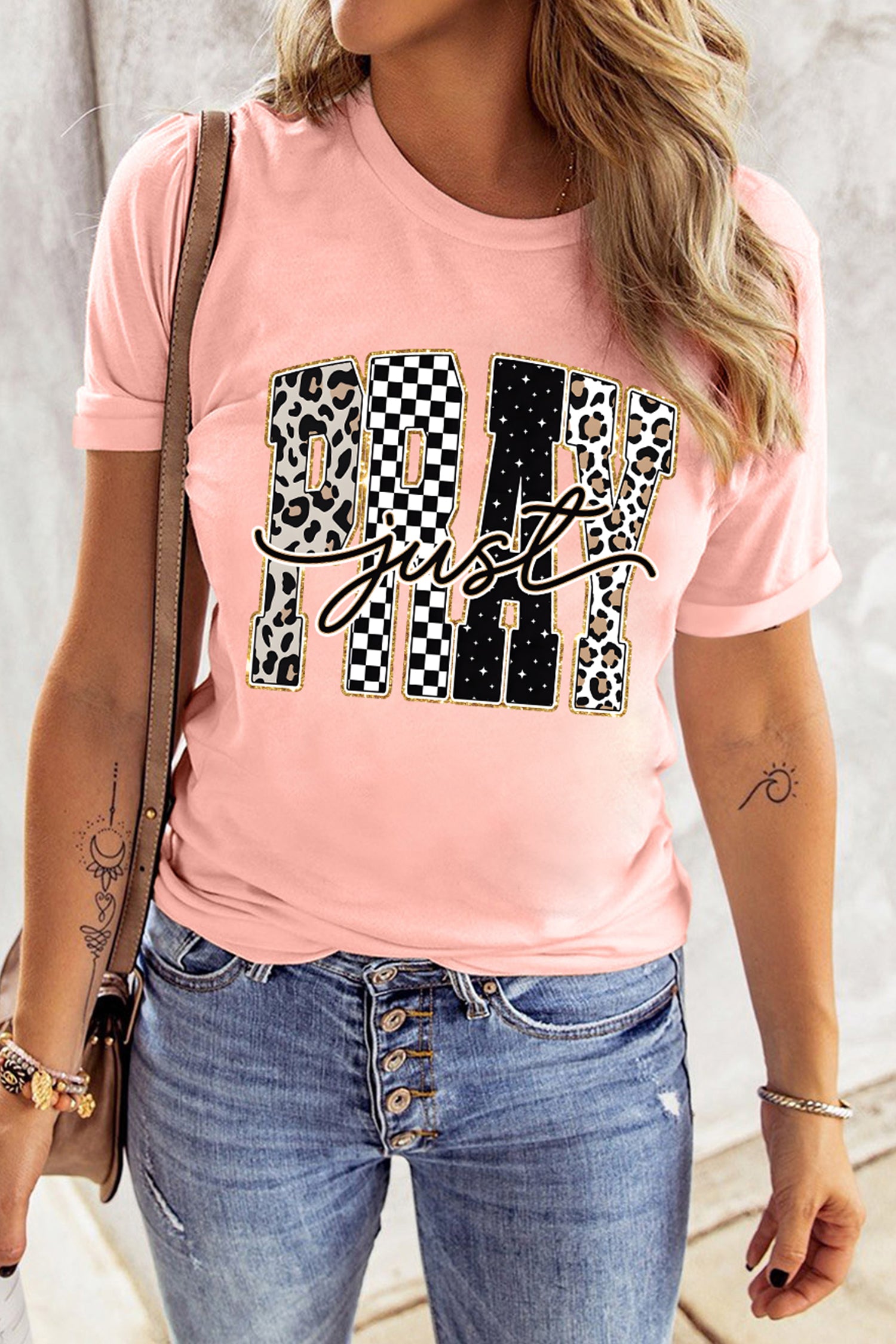 Pink Just PRAY Graphic High Stretch Casual Tee