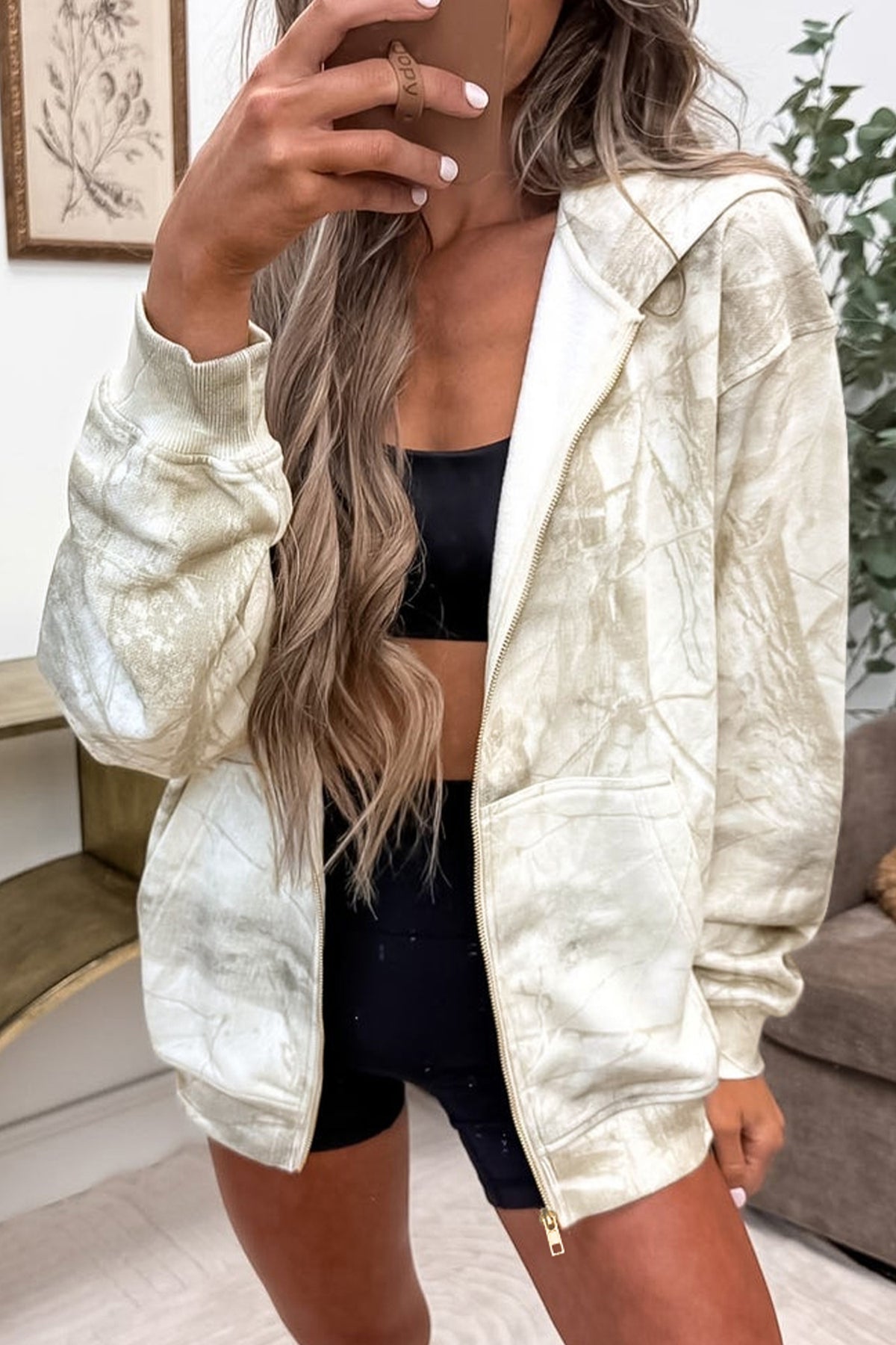 Multicolour Abstract Camo Print Hooded Zip-Up Sweatshirt