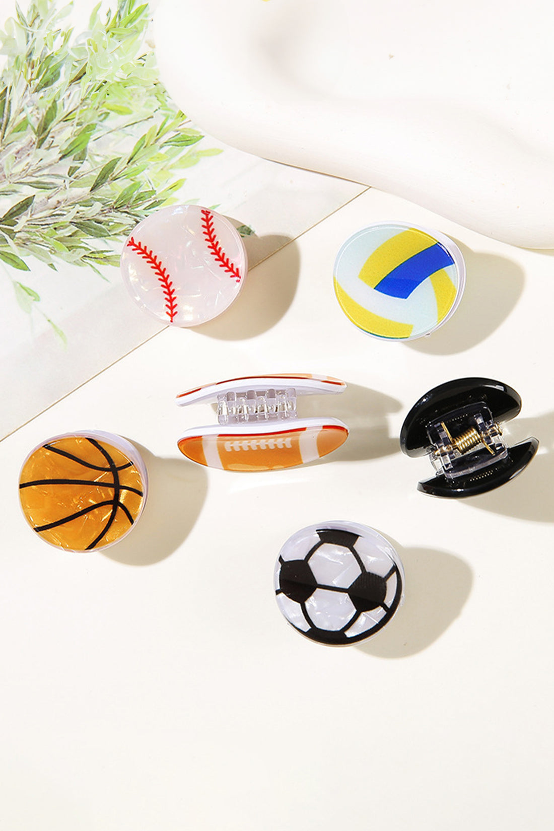 White Baseball Pattern Hair Claw Clip