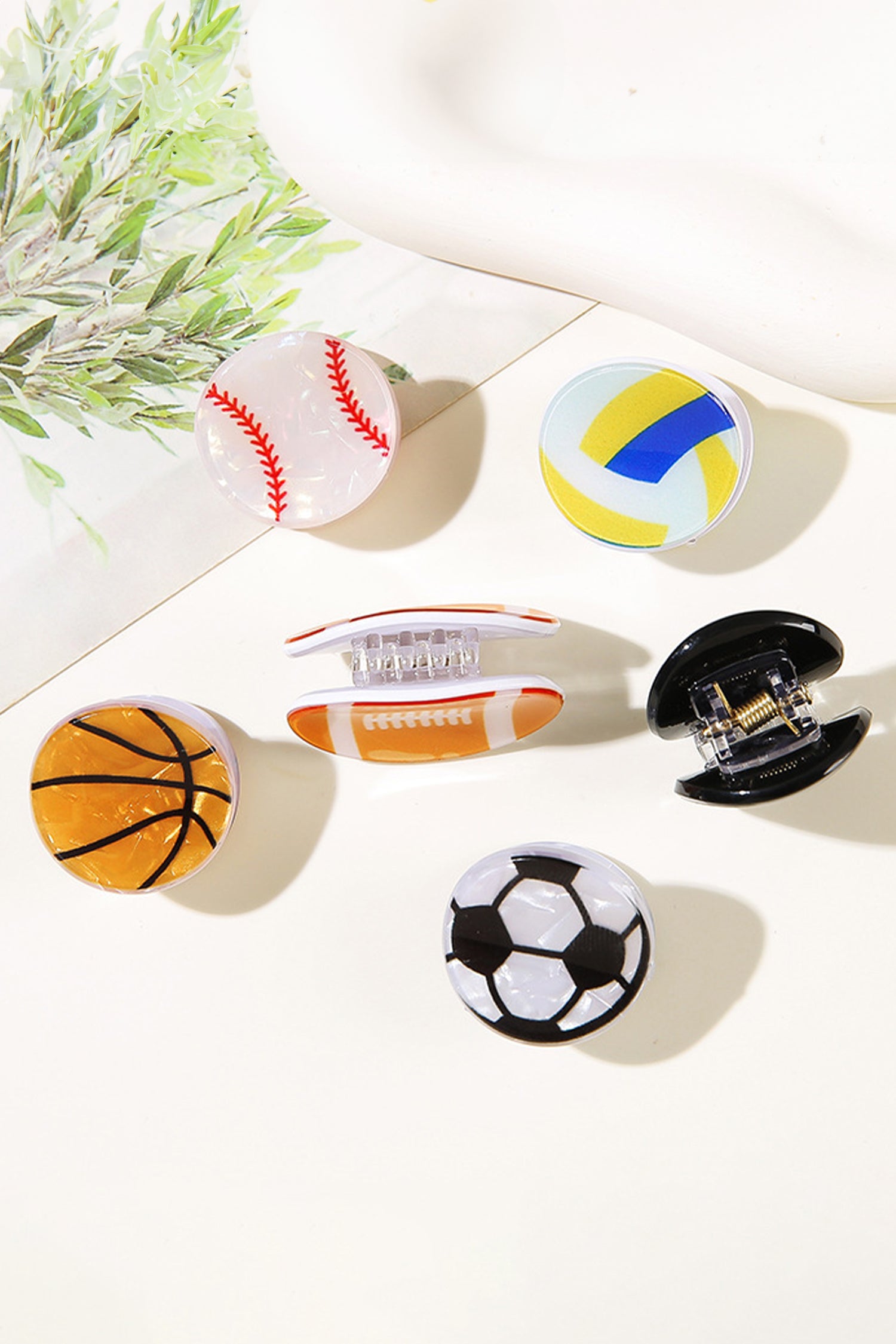 White Baseball Pattern Hair Claw Clip