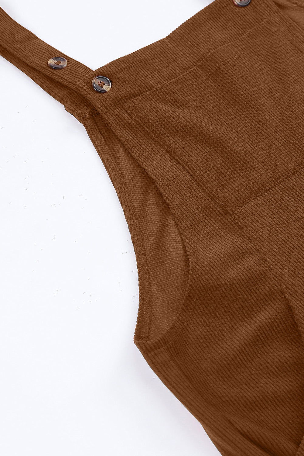 Brown Solid Color Corduroy Wide Leg Bib Overalls