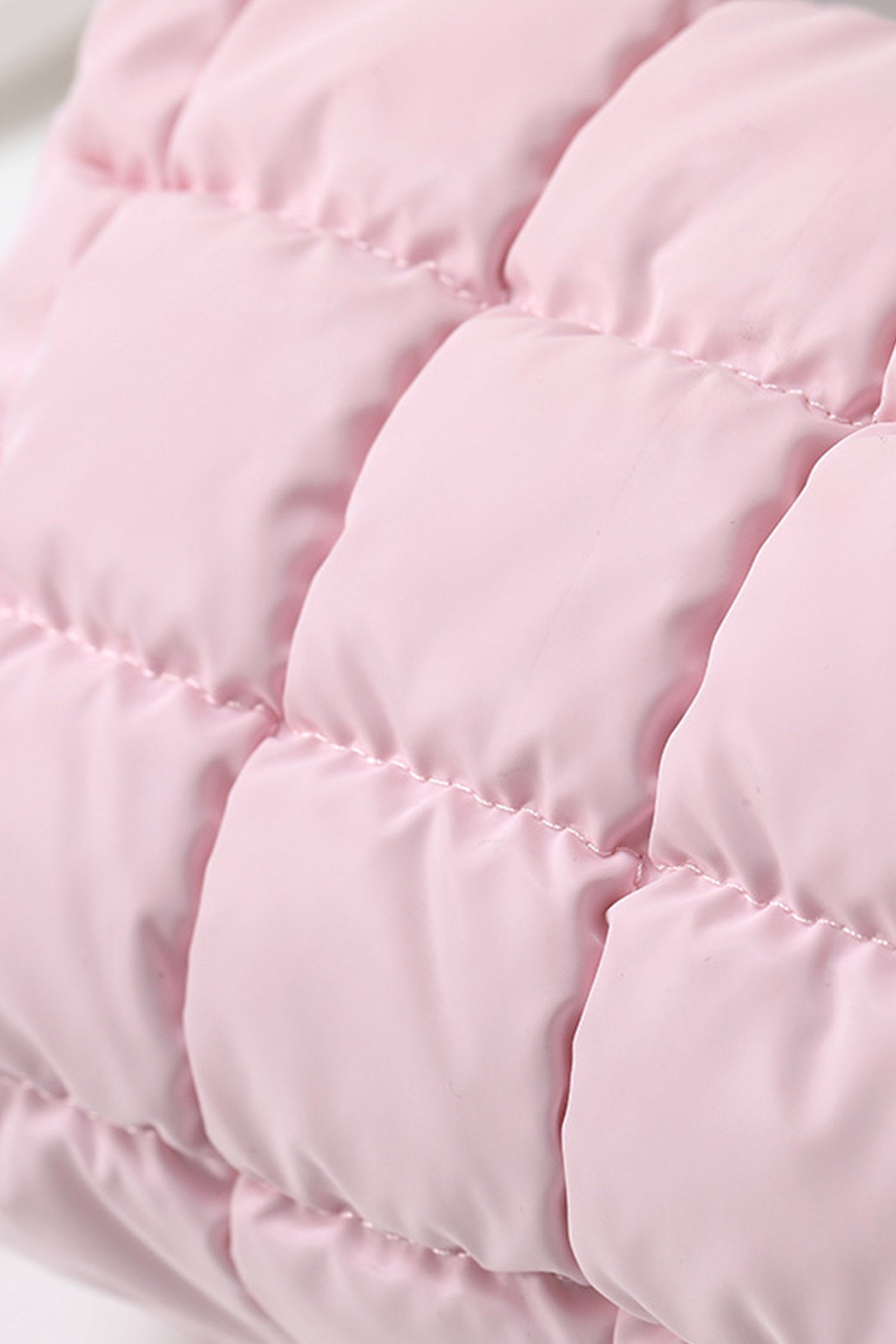 Pink Solid Color Quilted Nylon Makeup Bag