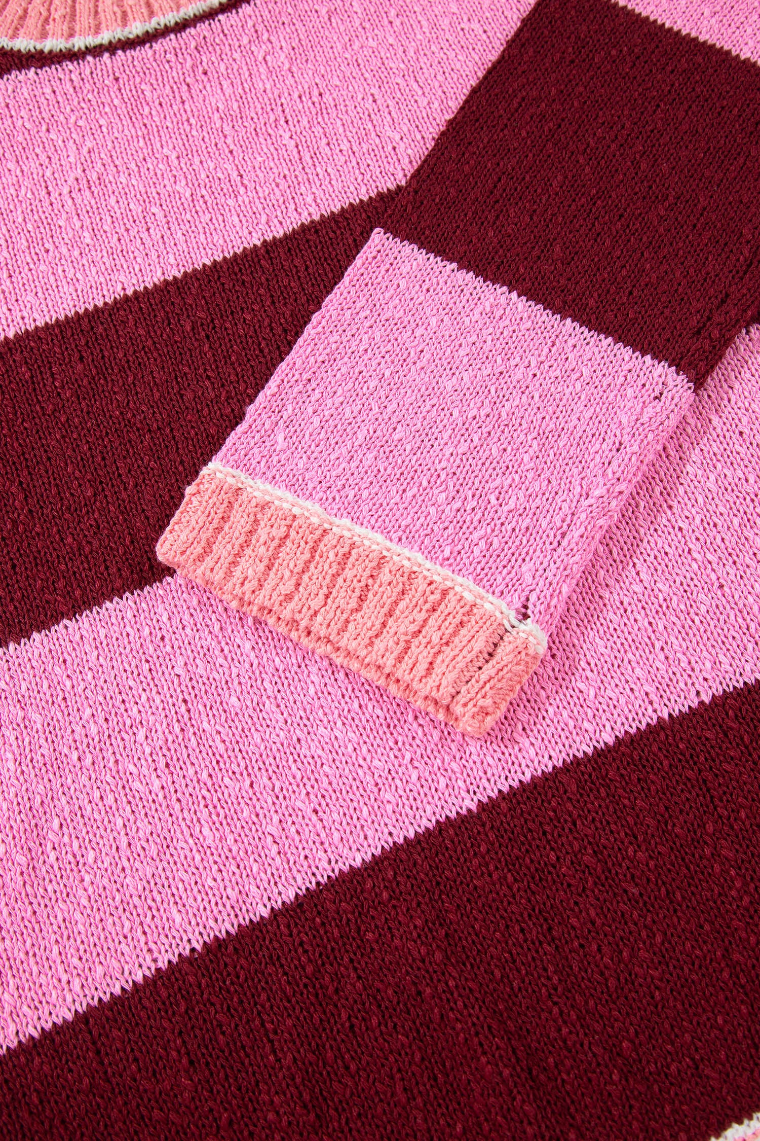 Pink Stripe Striped Drop Shoulder Long Sleeve Pullover Regular Fit Knit Sweater