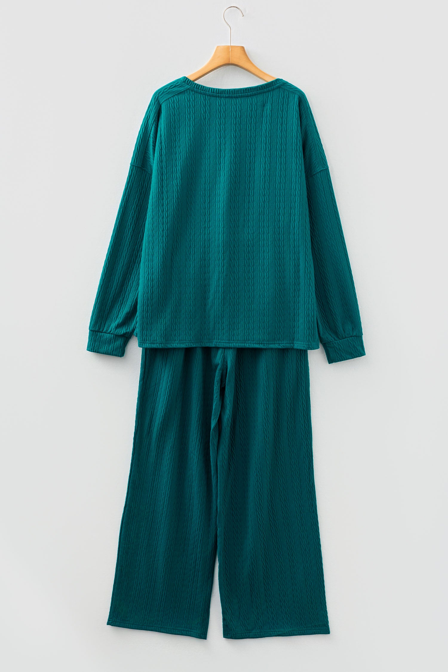 Sea Green Textured Round Neck Sweatshirt & Loose Drawstring High Waist Pant Set