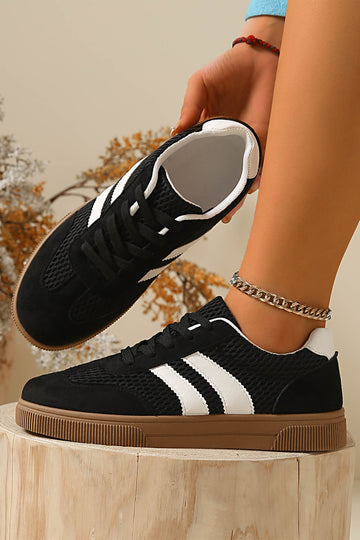 Color black Breathable Mesh Patchwork Lace Up Flat Shoes