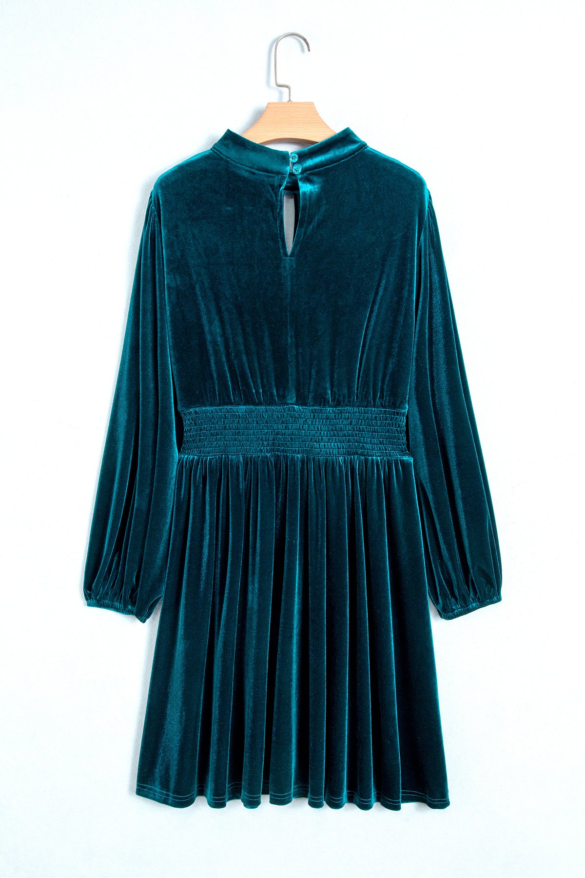 Skobeloff High Neck Keyhole Detail Long Sleeve Velvet Mini Dress