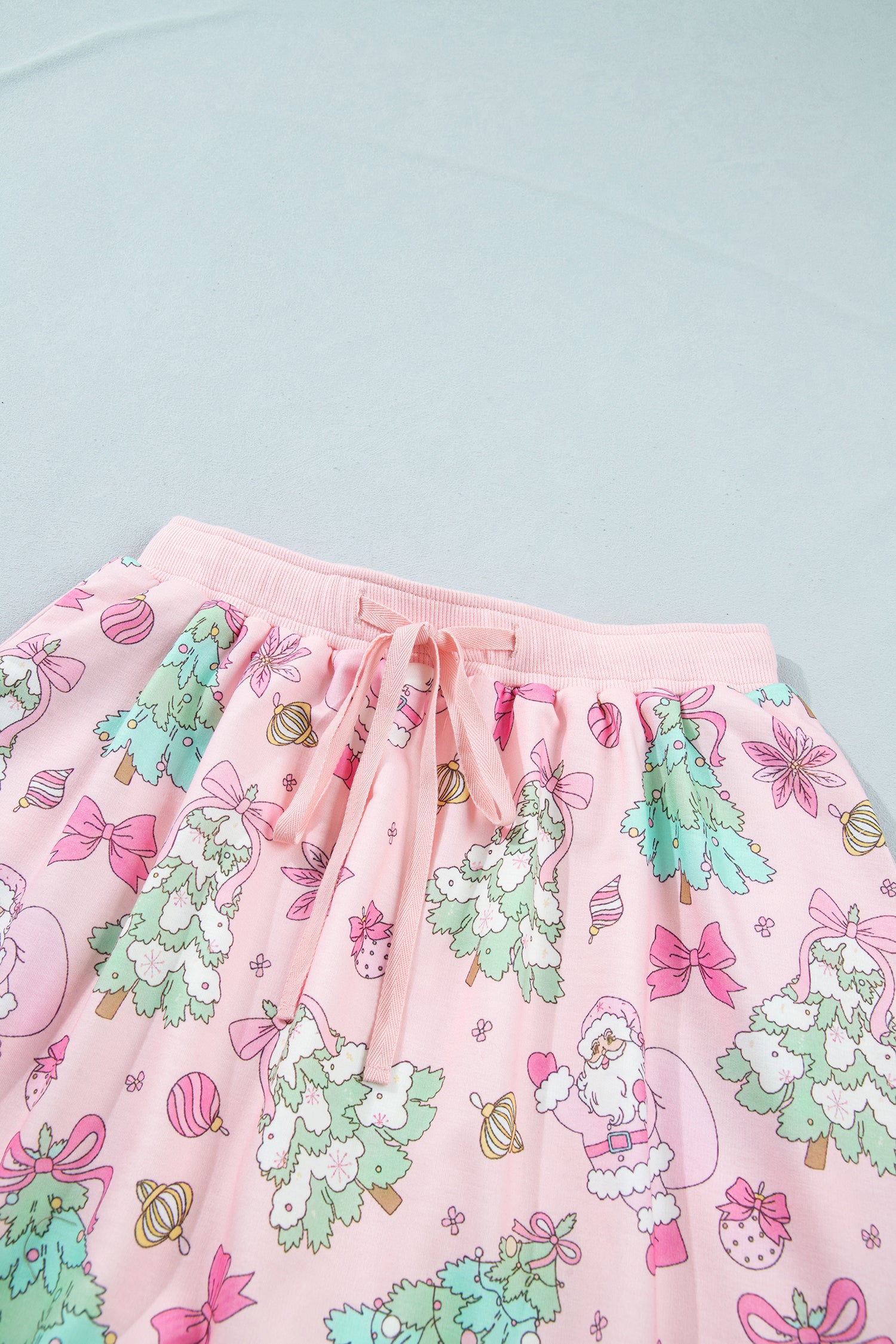 Pink Floral Print Lace Trim Long Sleeve Skirt Set