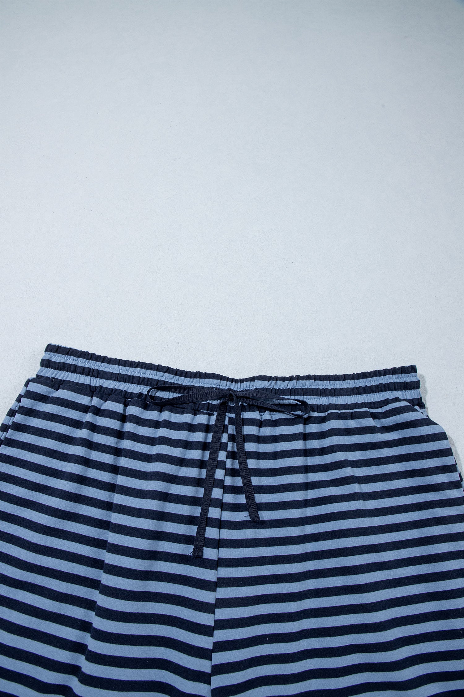 Blue Stripe Long Sleeve Drawstring Waist Plus Size Lounge Pants Set