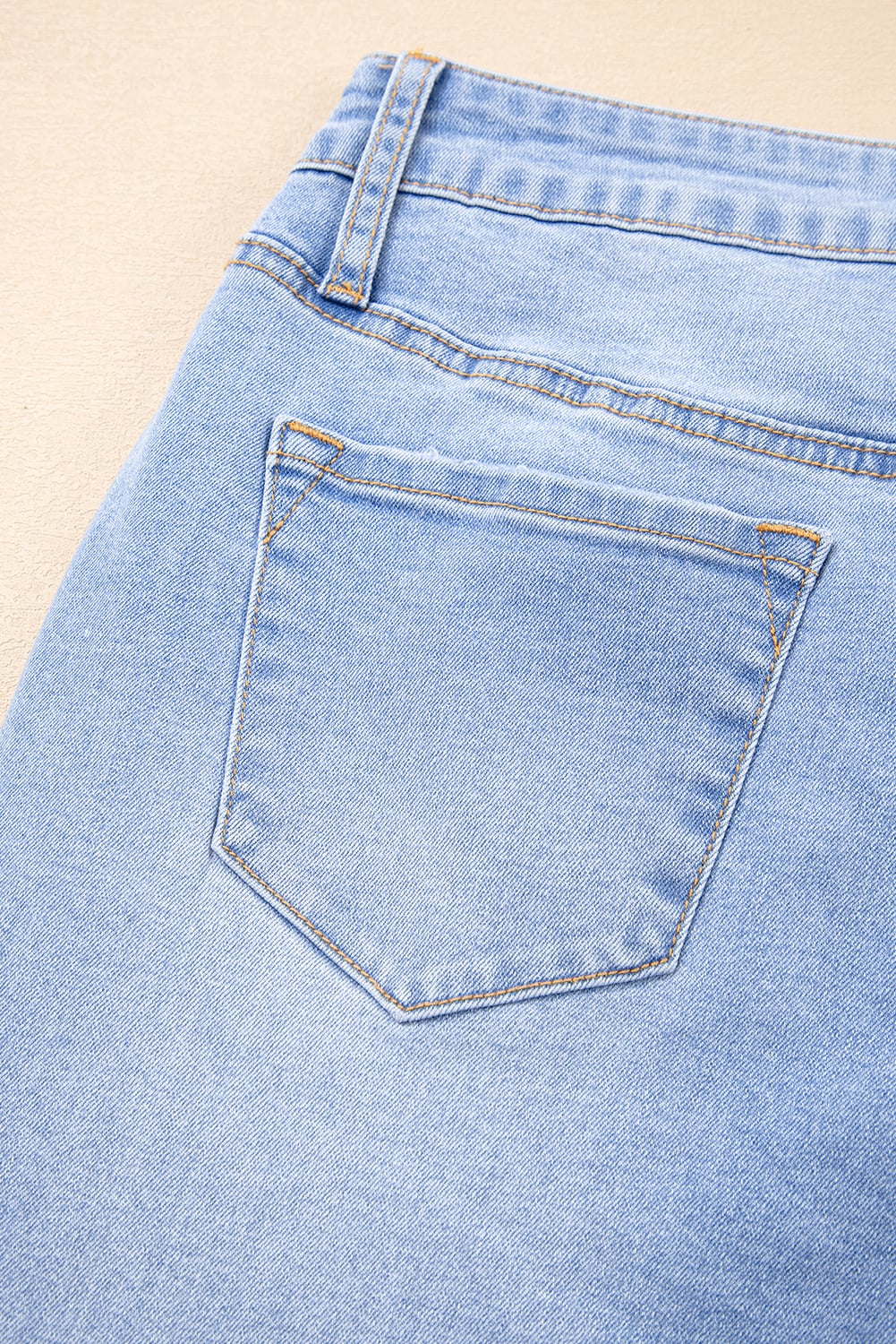 Iceland Blue Unique Hem Design Elastic Waist Flare Leg Jeans