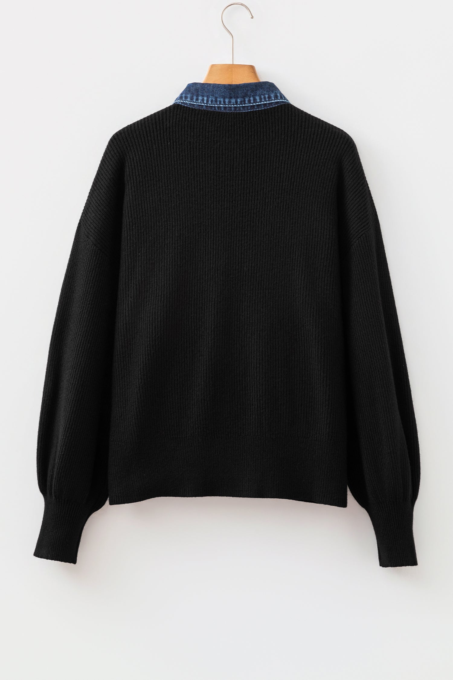Color black Drop Shoulder Placket Paneling Shirt Collar Long Sleeve Cardigan