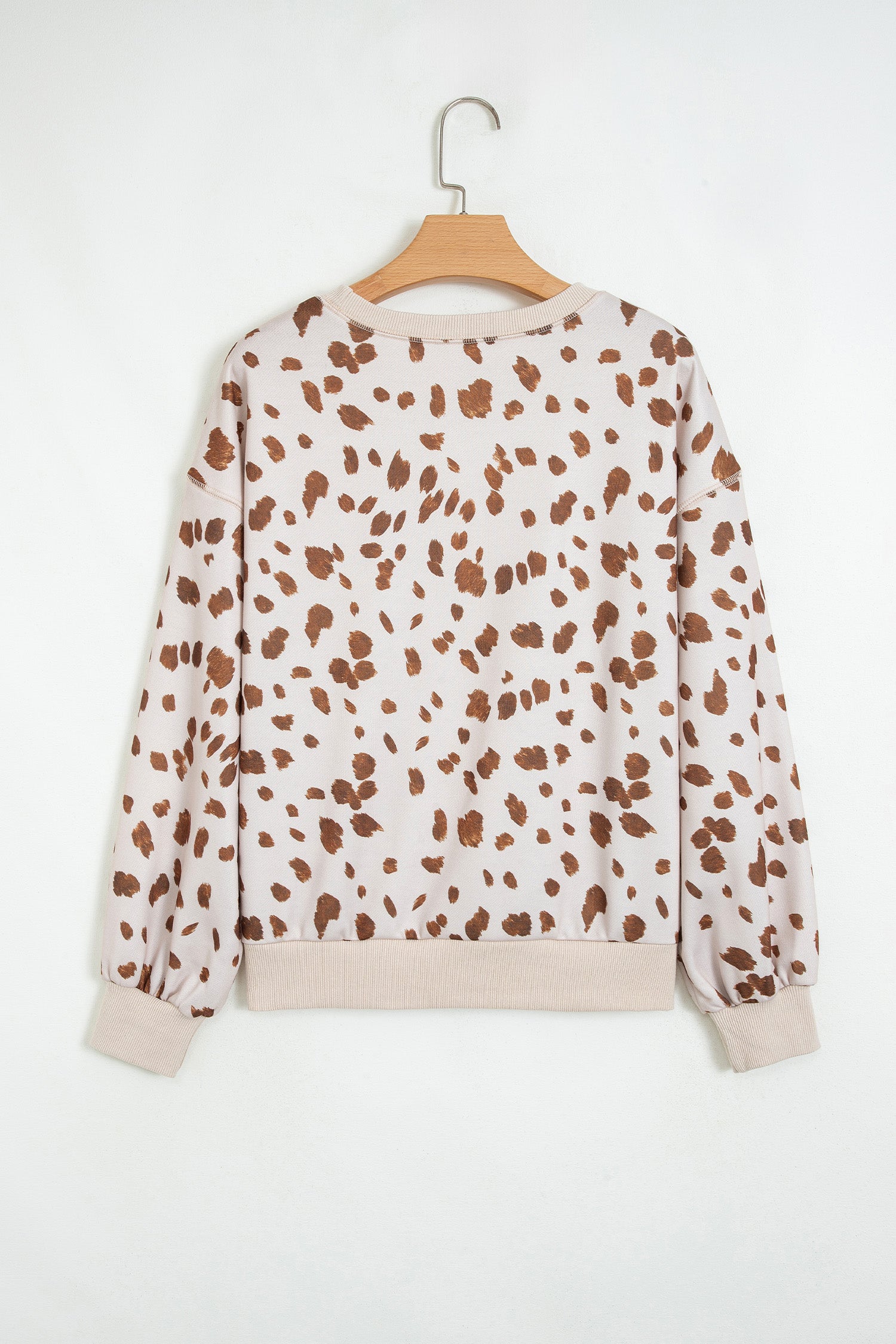 Brown Leopard Print Dropped Shoulder Round Neck Casual Sweatshirt
