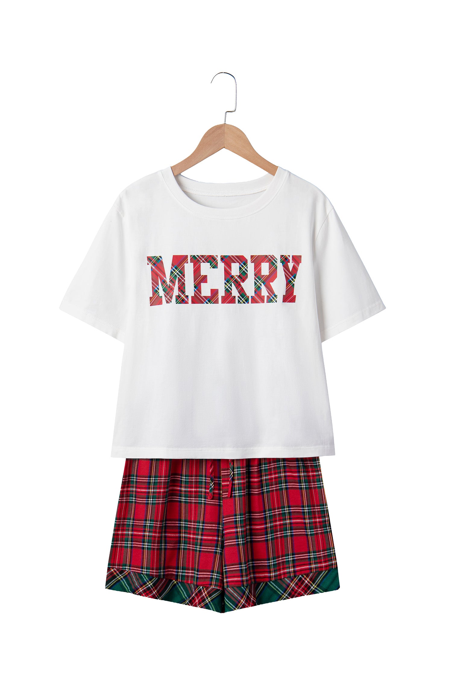 White Plaid Letter Print Short Sleeve Top Elastic Waist Pocket Shorts Lounge Set
