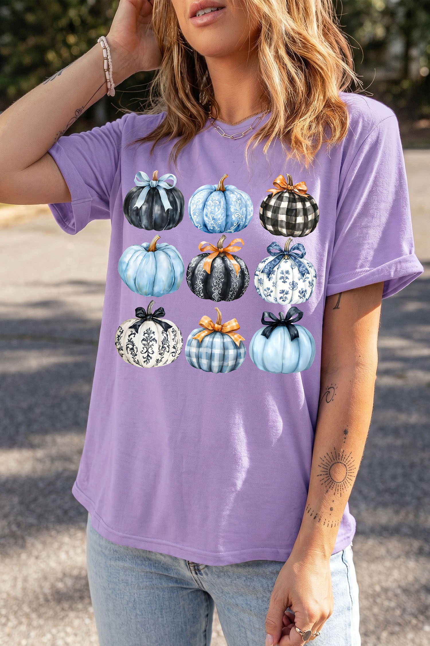 Wisteria Chic Pumpkin Graphic Relaxed T Shirt