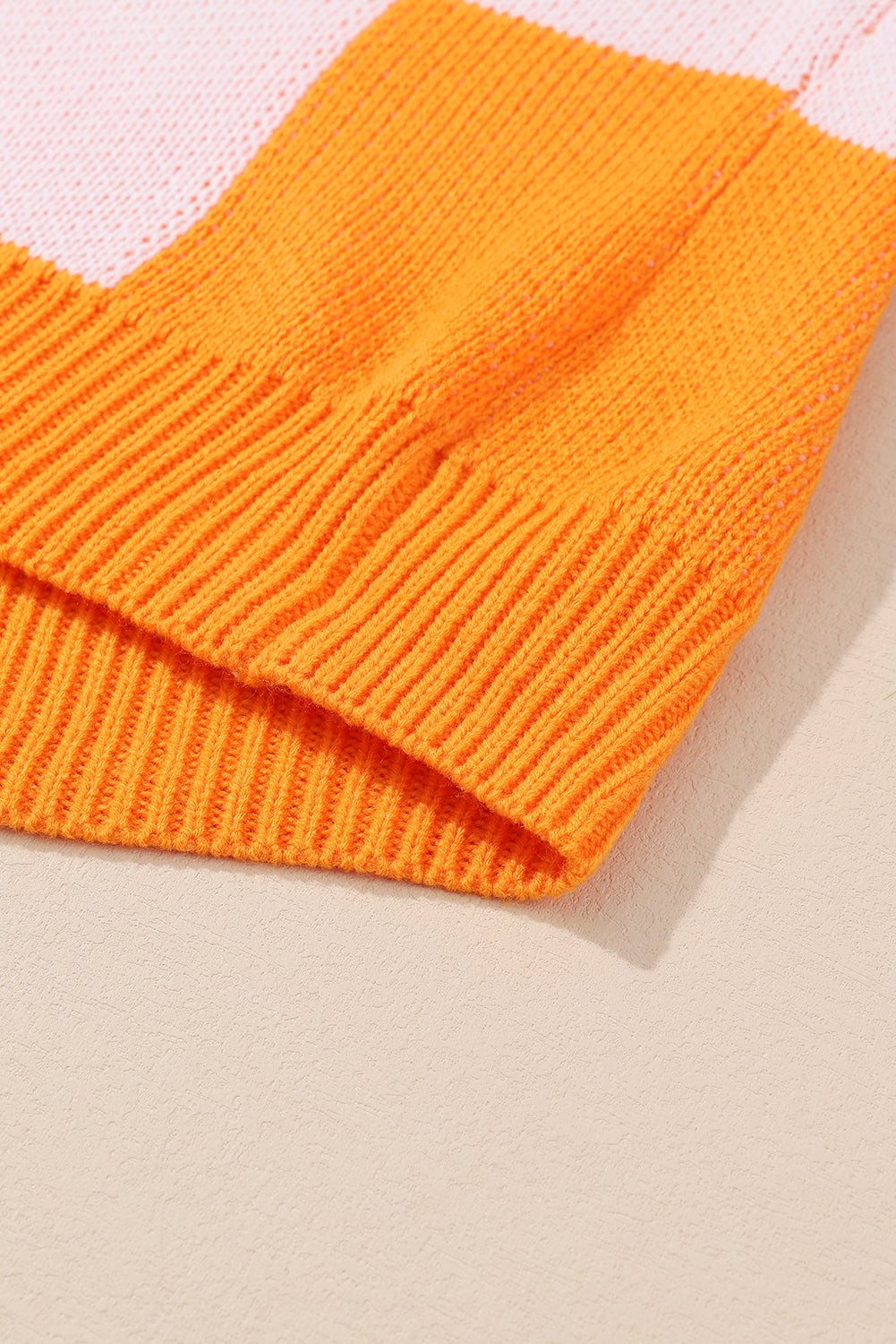 Grapefruit Orange Checkered Bishop Sleeve Sweater