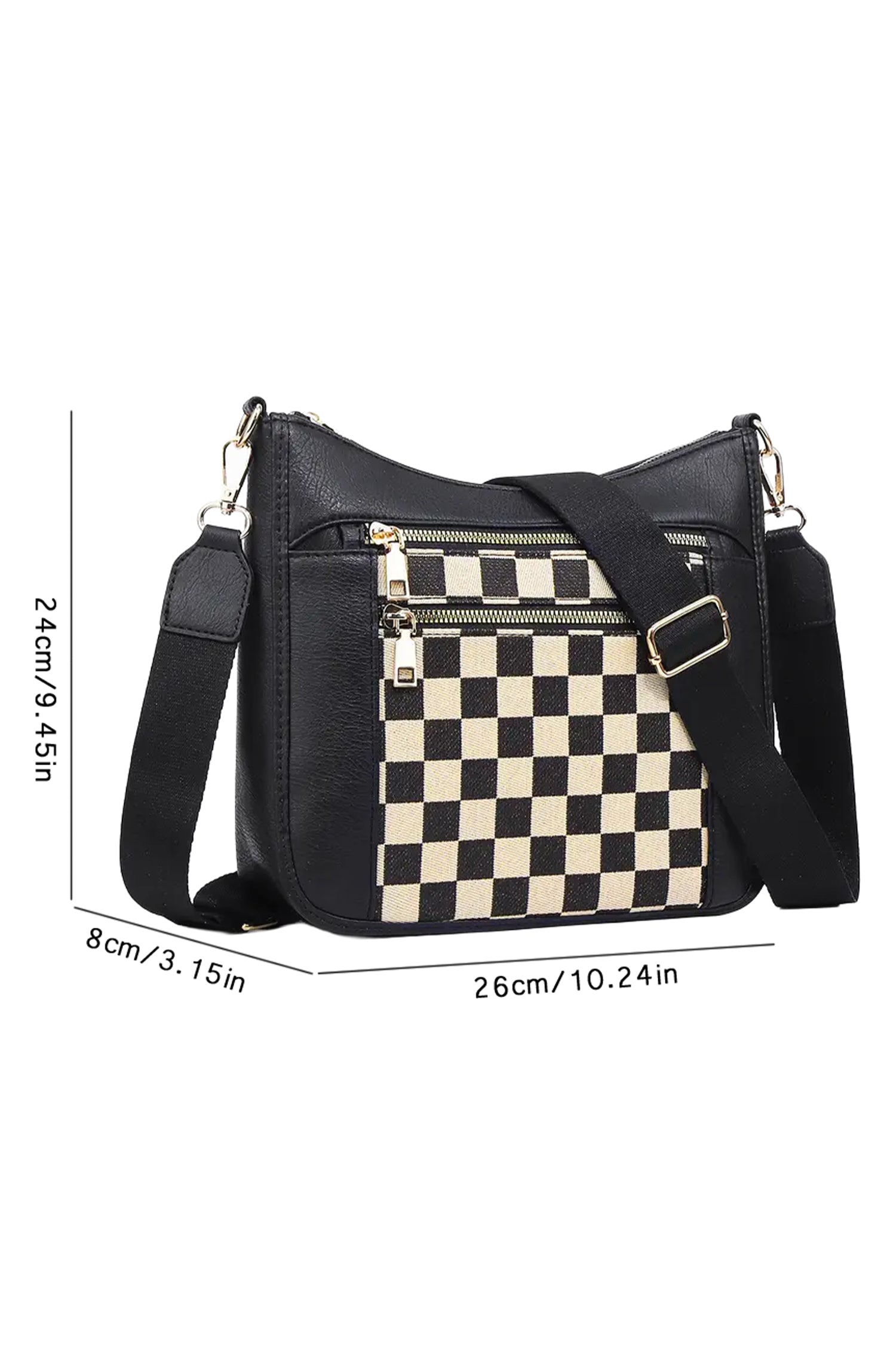 Black Checkered Patchwork Single Shoulder PU Leather Bag