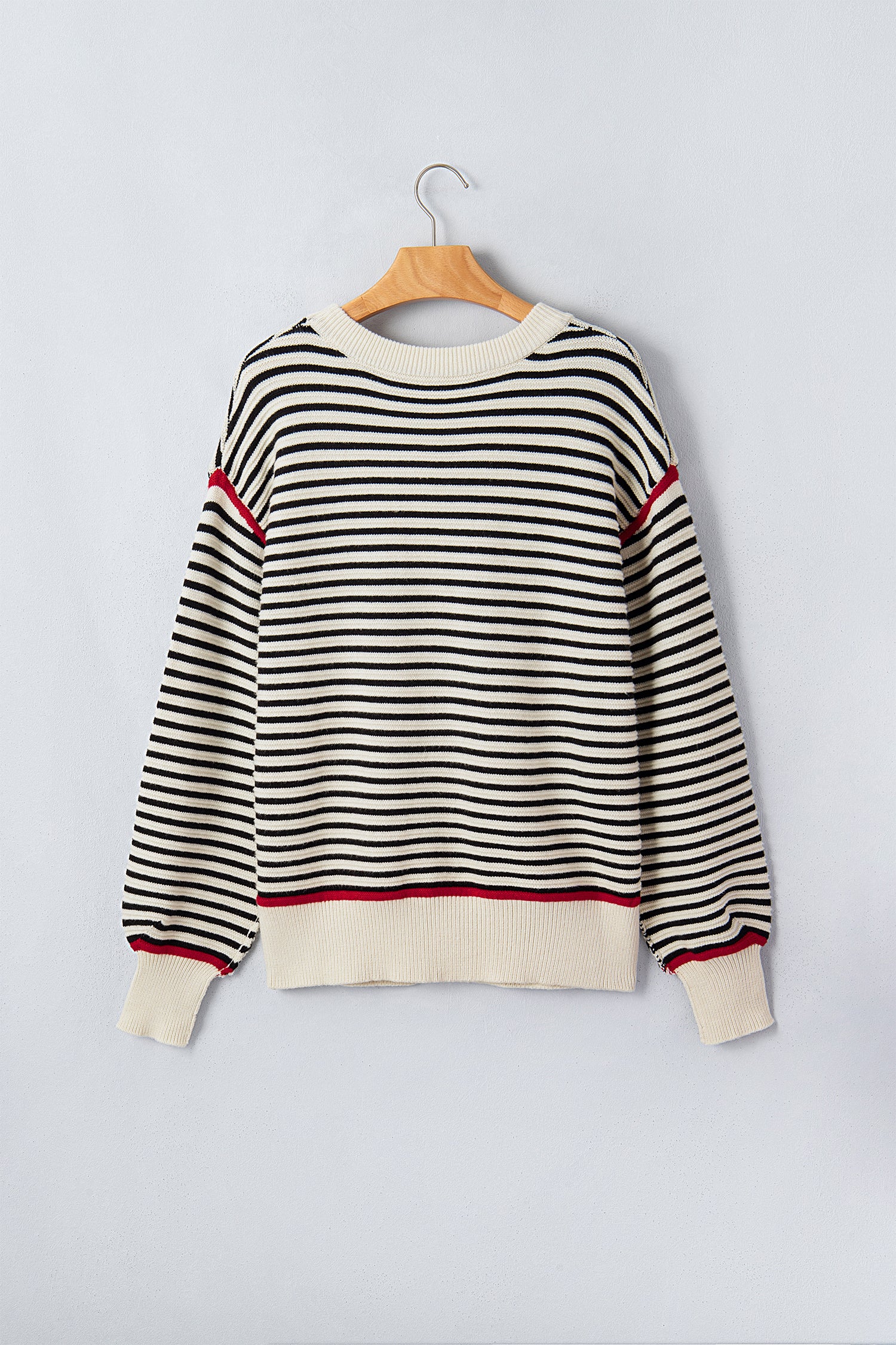 Black Stripe Ribbed Trim Drop Shoulder Oversized Sweater
