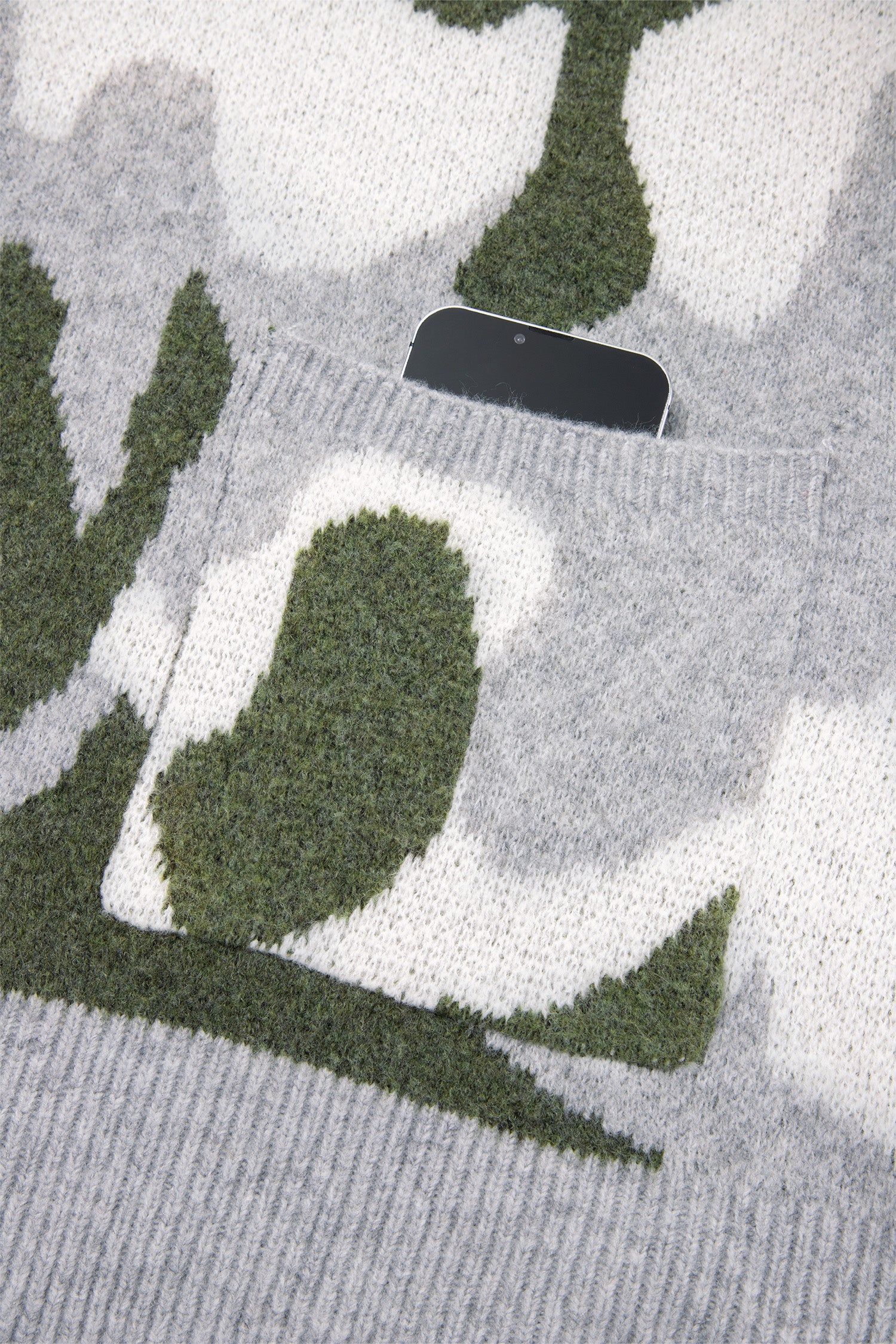 Green Camouflage Drop Shoulder V Neck Button Front Cardigan