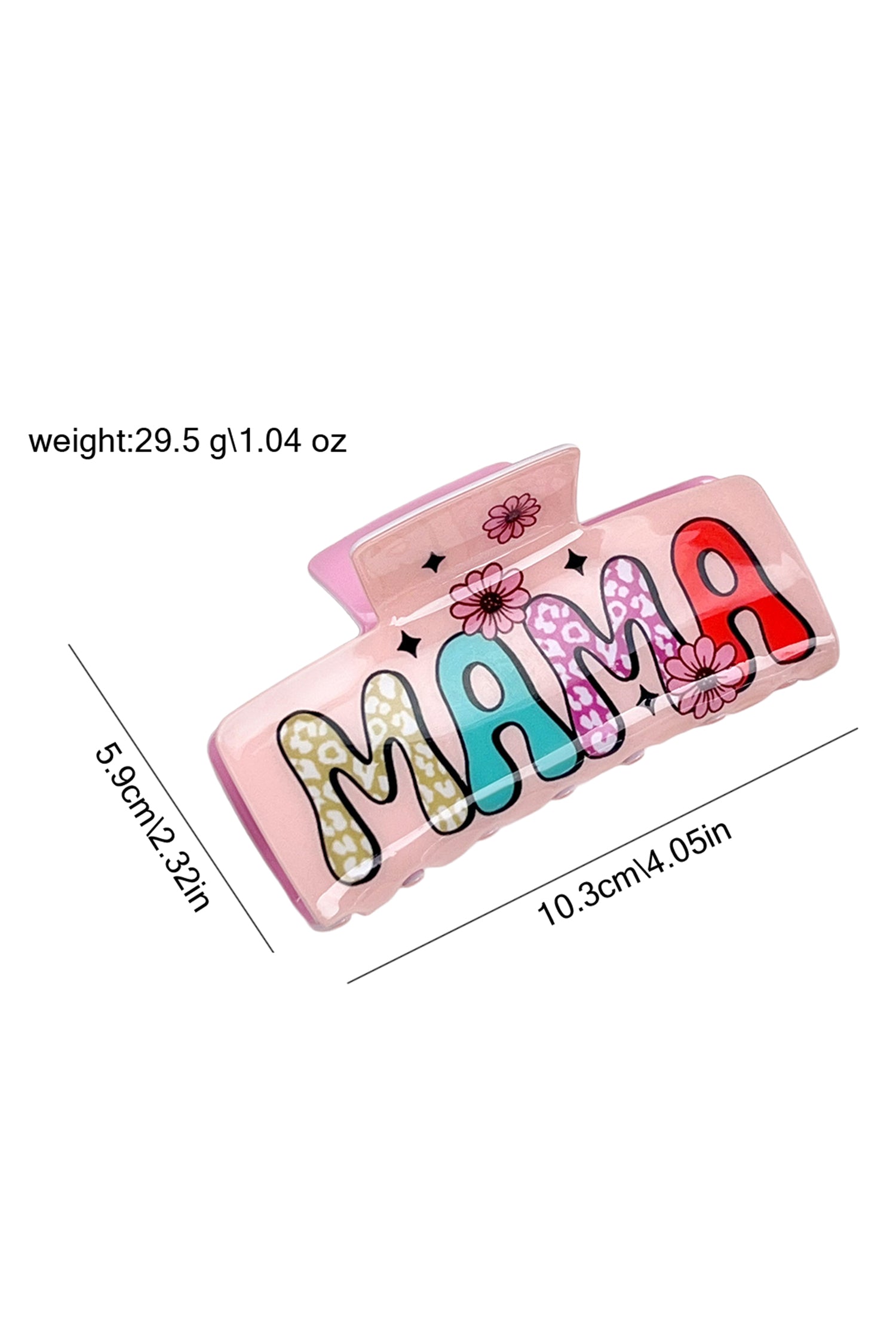 Pink MAMA Flower Printed Acrylic Large Square Hair Claw Clip