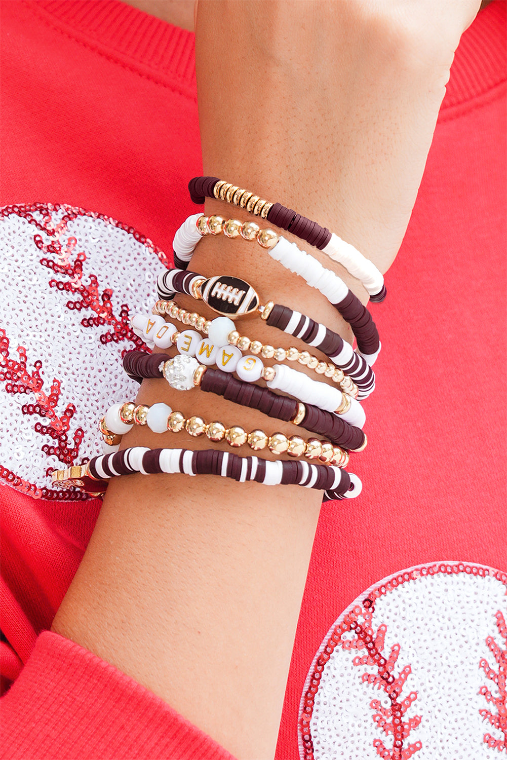 Chestnut Game Day 8pcs Stackable Football Beaded Charm Bracelet Set