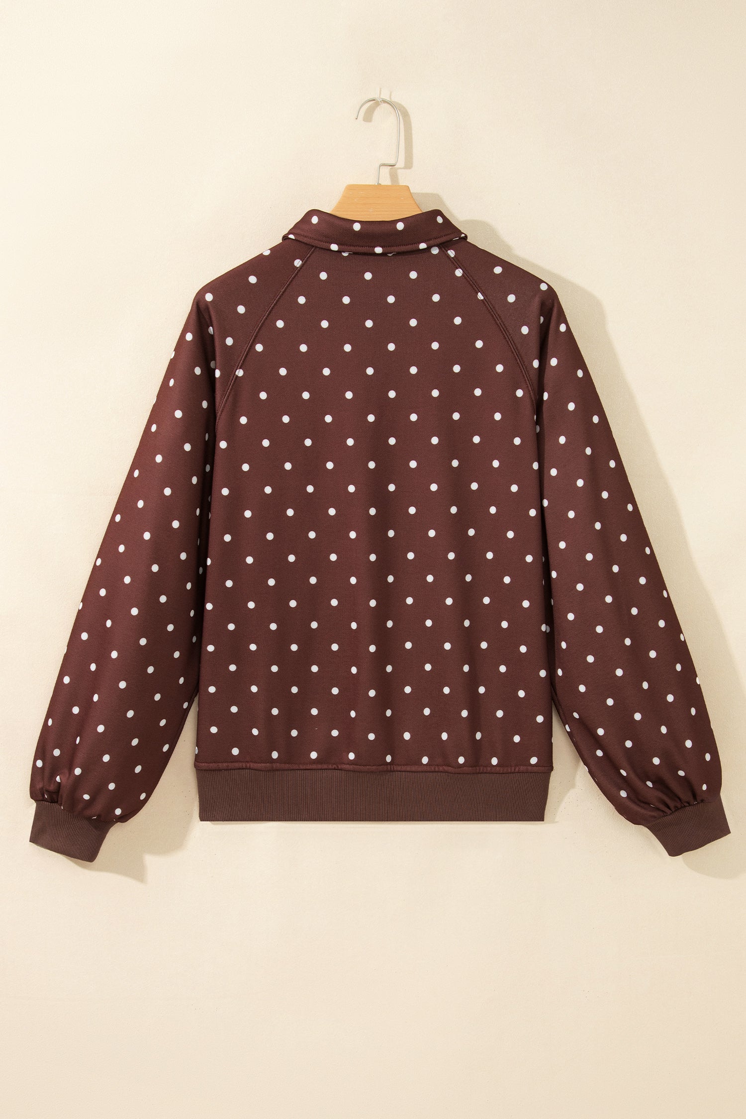 Brown Polka Dot Print Metal Button Collar Casual Pullover Sweatshirt