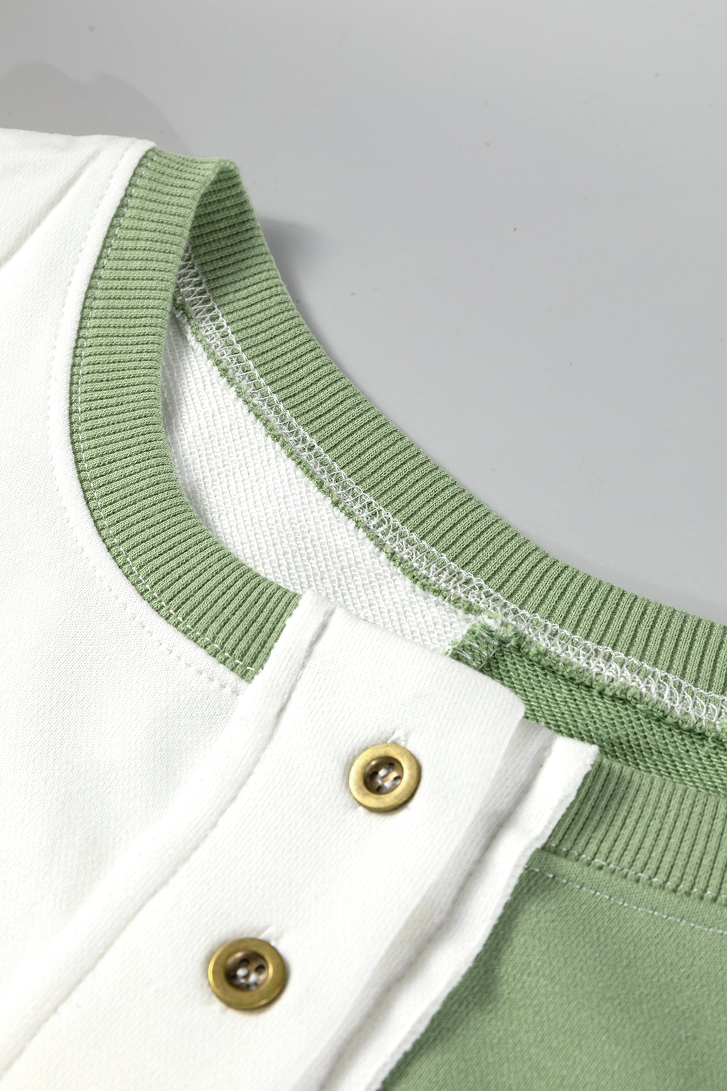 Grass Green Colorblock Henley High Low Oversize Sweatshirt