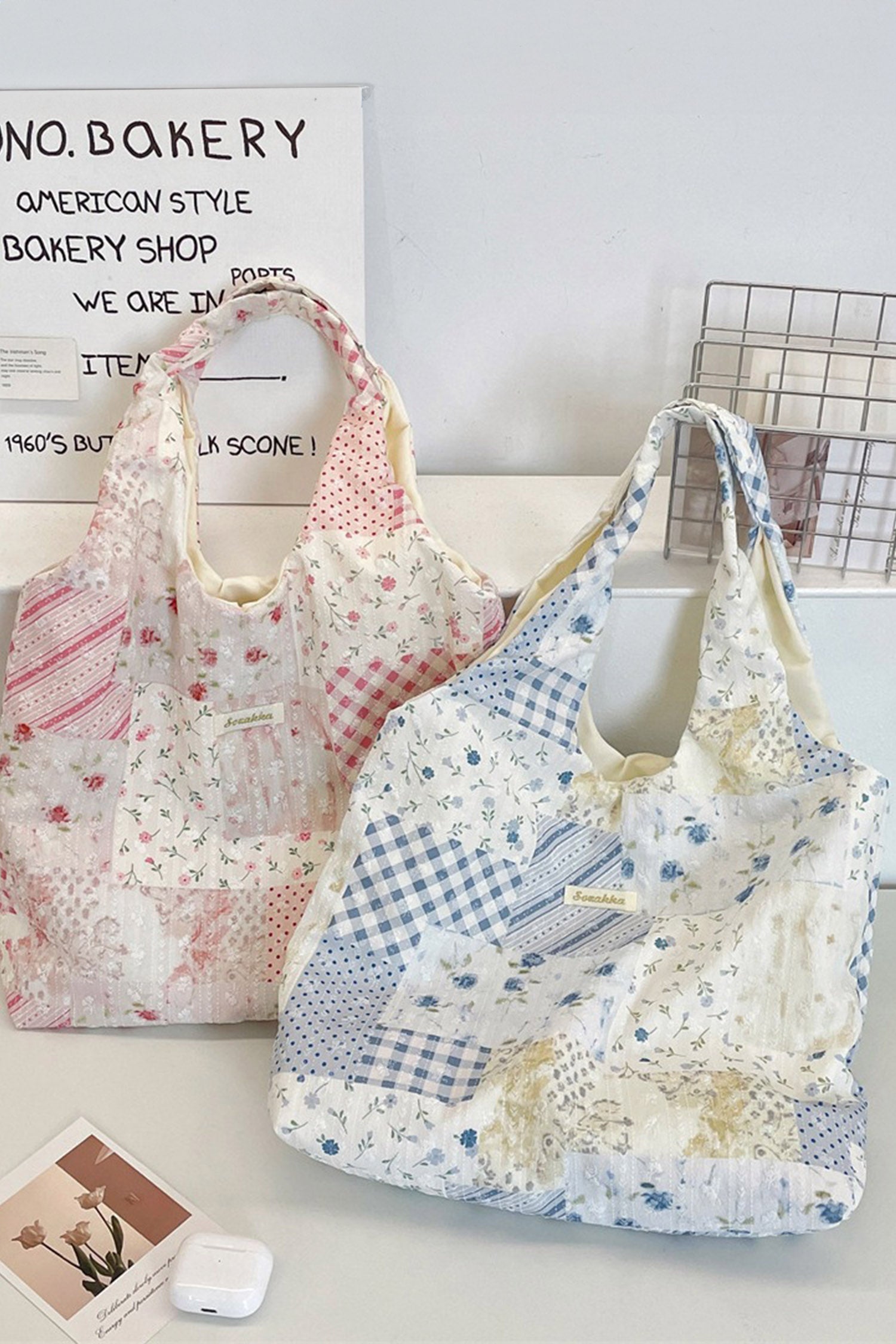 Pink Lightweight Cloth Boho Patchwork Floral Tote Bag