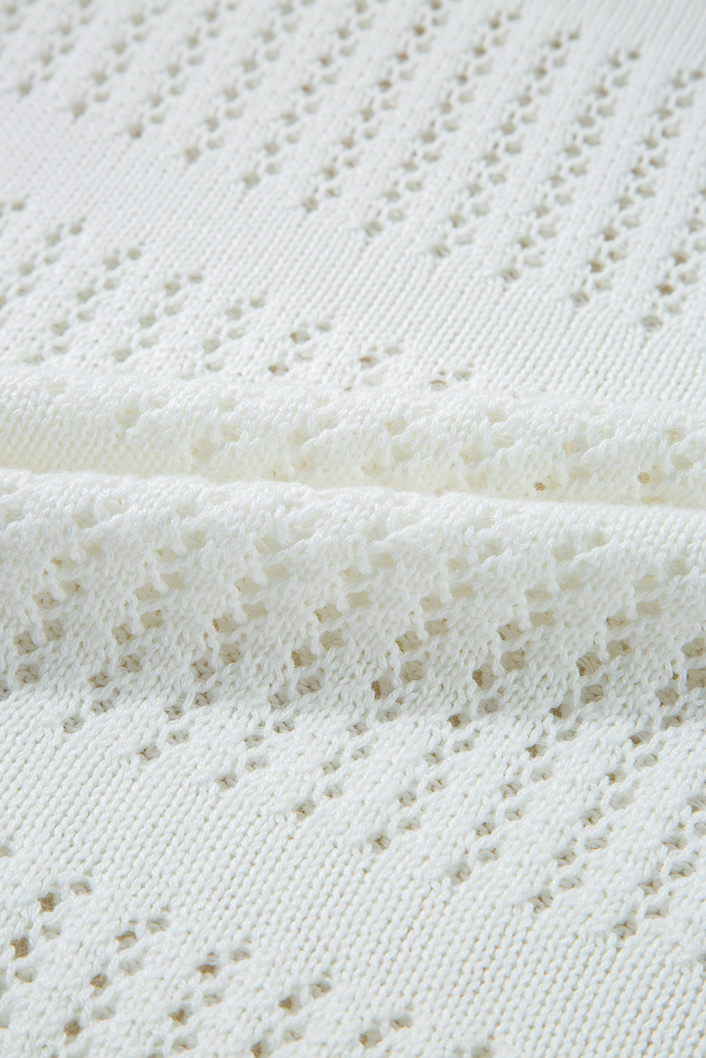 White 3/4 Sleeve Open Knit Mesh Detail Pullover Sweater
