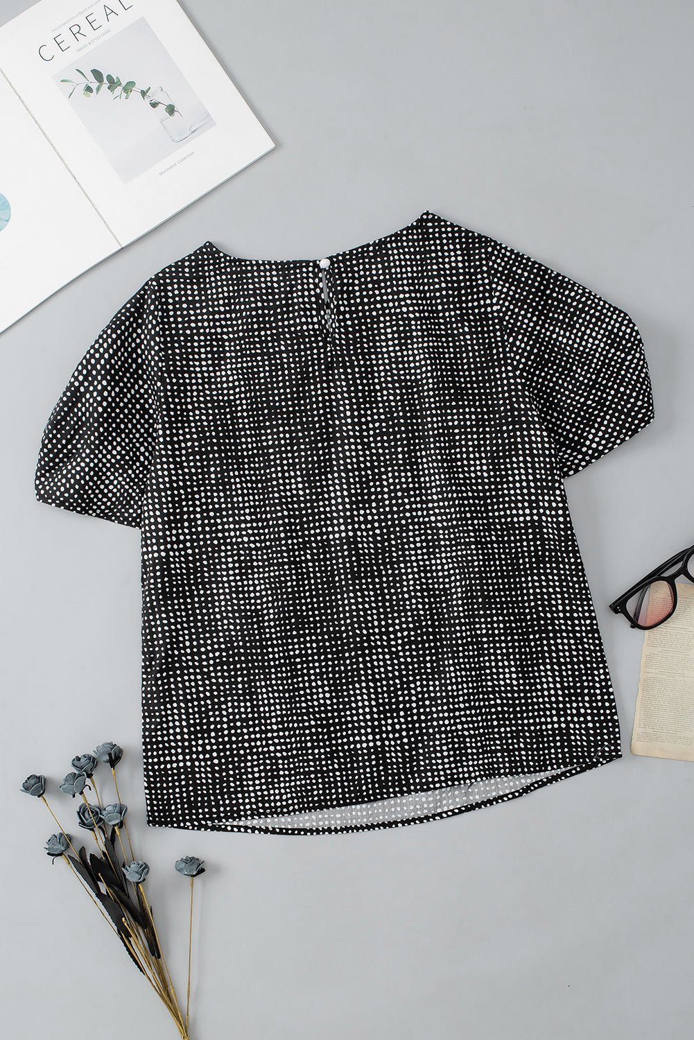 Black Cheetah Short Puff Sleeve Blouse