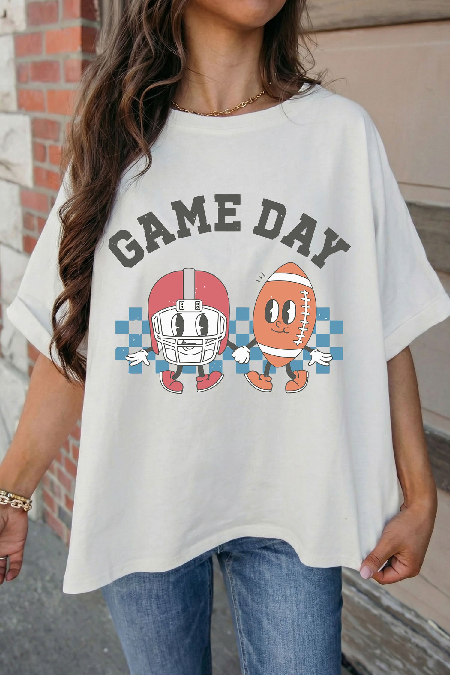 White Game Day Football Graphic Casual Loose T Shirt