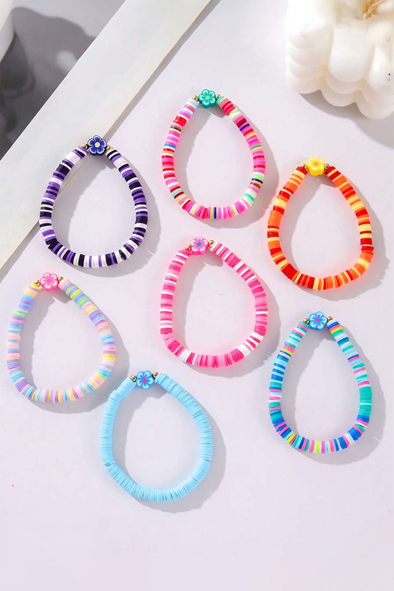 Bonbon 7pcs Flower Decor Vibrant Beaded Polymer Clay Bracelet