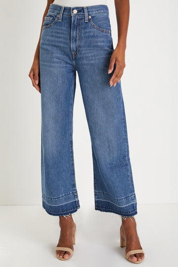 Sail Blue Raw Hem Straight Leg Loose High Waist Jeans