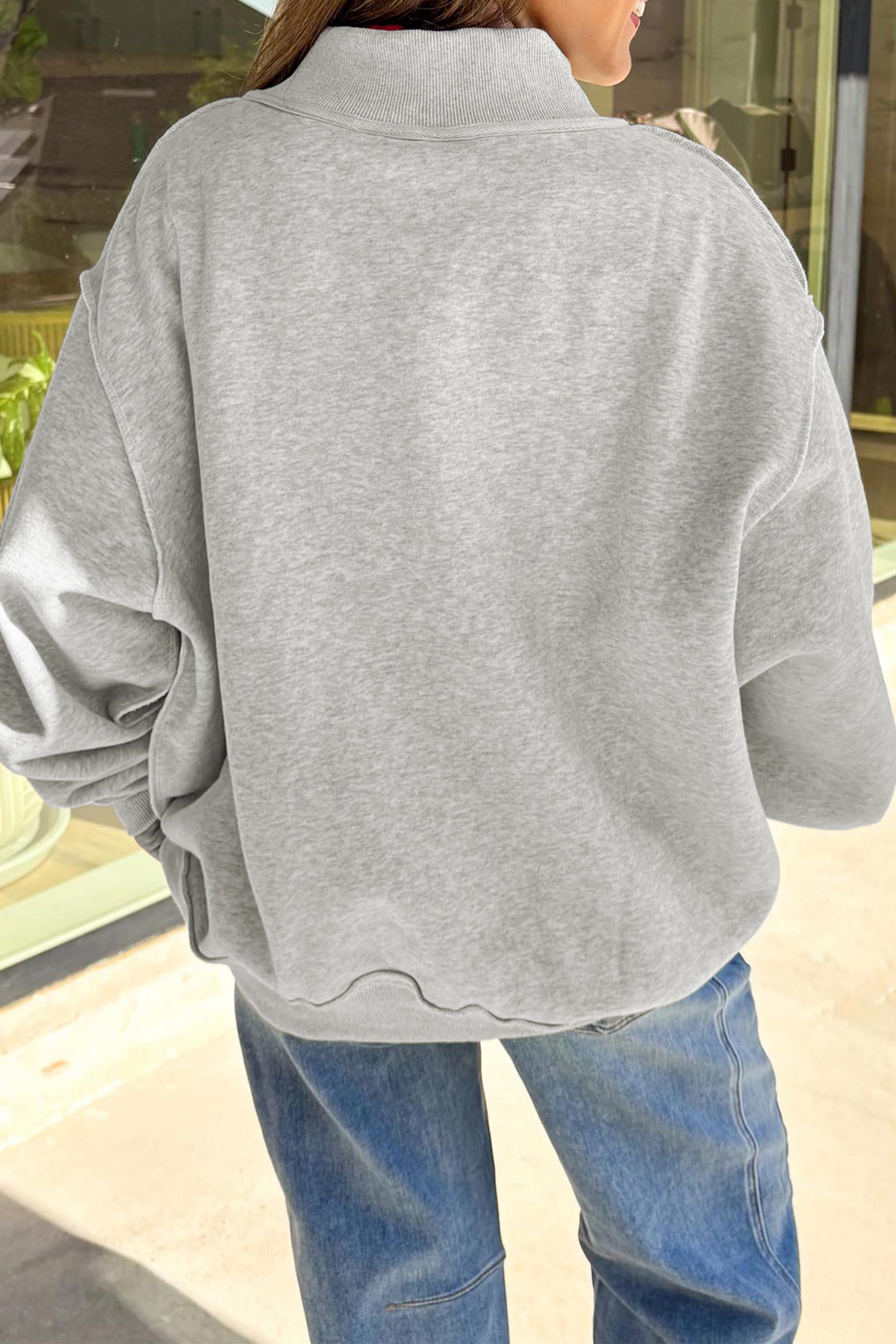 Light Grey WWJD Graphic Mock Neck Oversized Sweatshirt