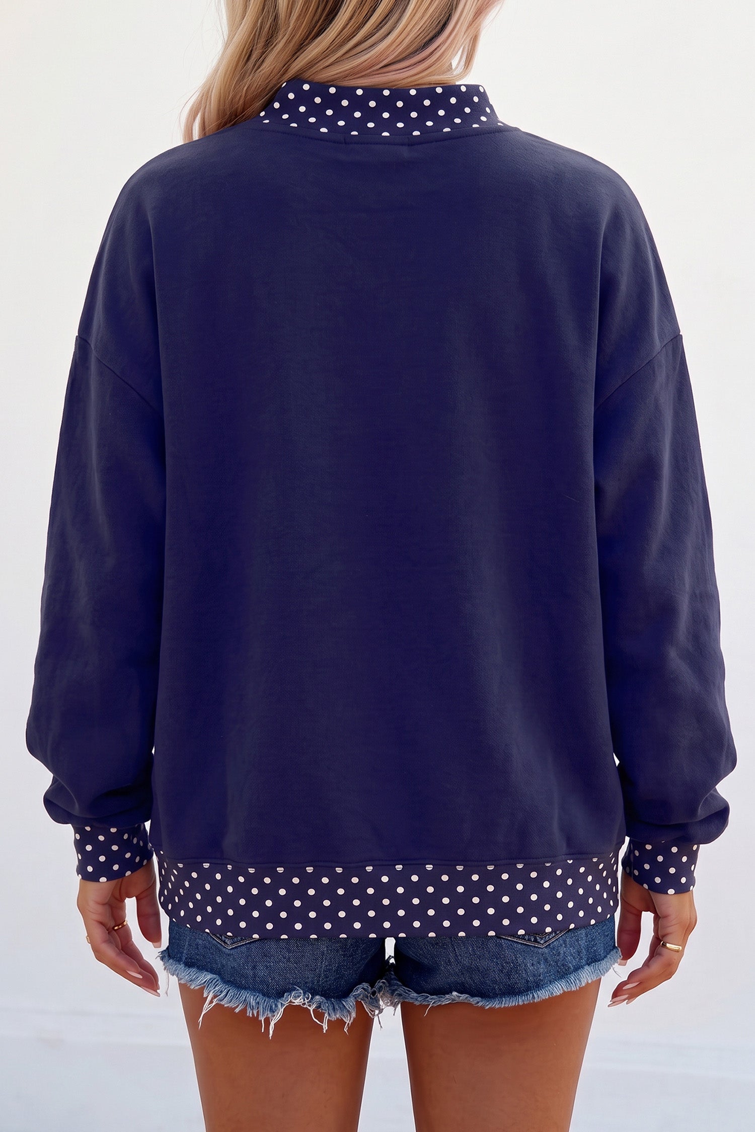 Dark Blue Polka Dot Trim Game Day Letter Print Tunic Graphic Sweatshirt