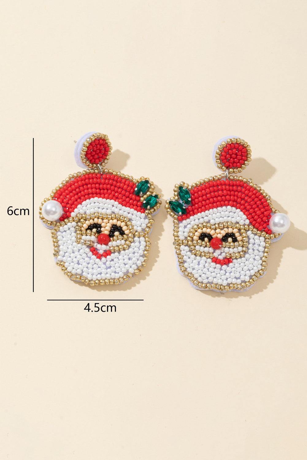 Gold Pearl Gemstone Embellished Beading Santa Claus Earrings
