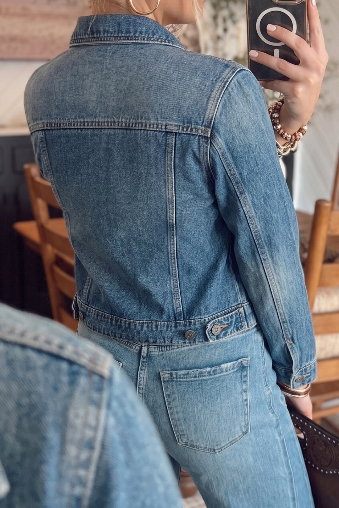 Ashleigh Blue Acid Washed Button Flap Pocket Cropped Denim Jacket