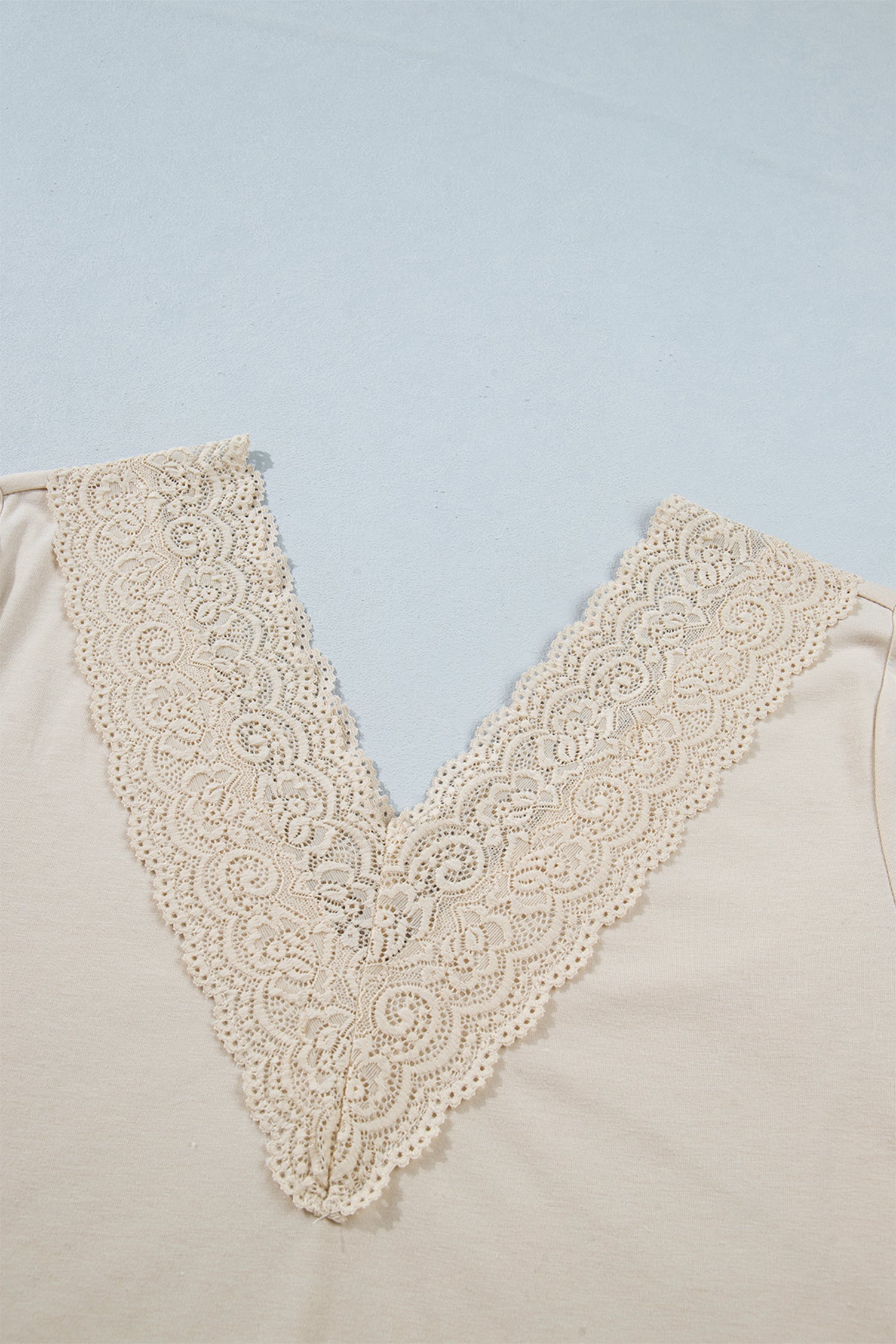 Apricot Lace Splicing V Neck Long Sleeve Top