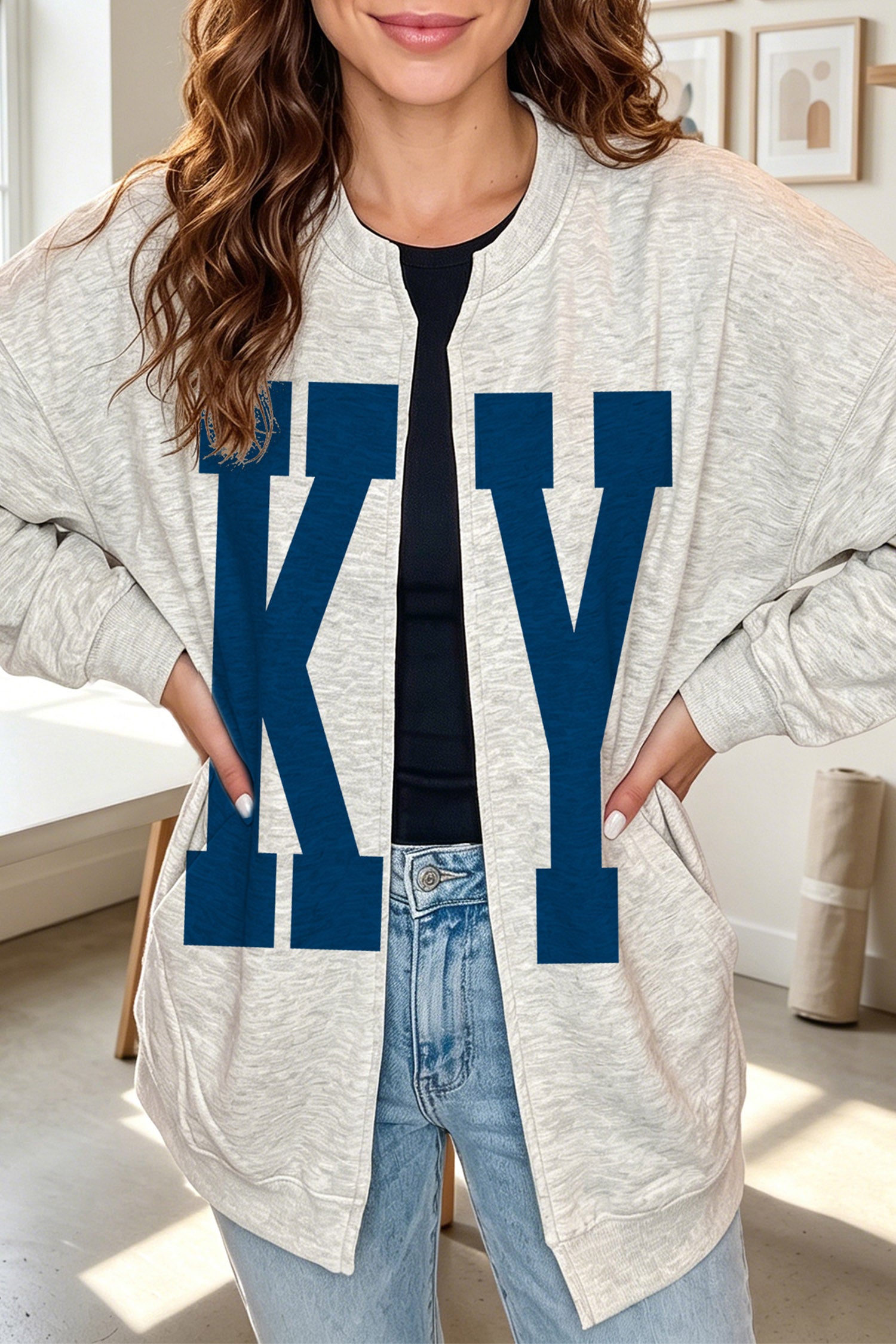 Light Grey Casual KY Open Front Tunic Sweatshirt