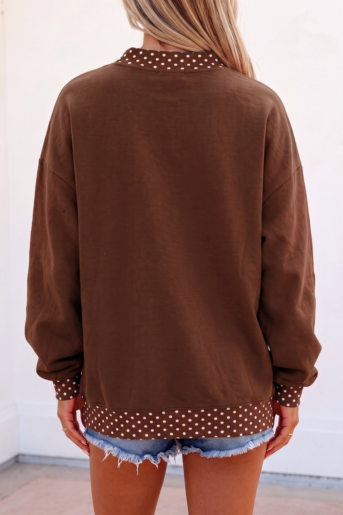 Brown Polka Dot PRAY Slogan High Neck Tunic Sweatshirt