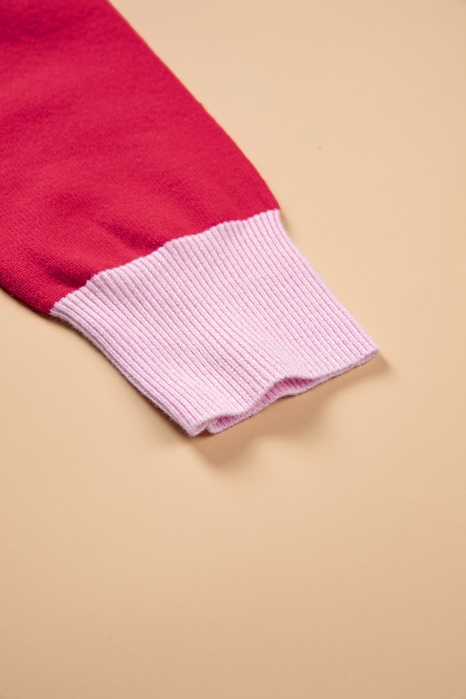 Red Drop Shoulder Round Neck Letter Print Colorblock Sweater