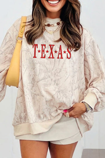 Khaki TEXAS Embroidered Camo Mock Neck Sweatshirt