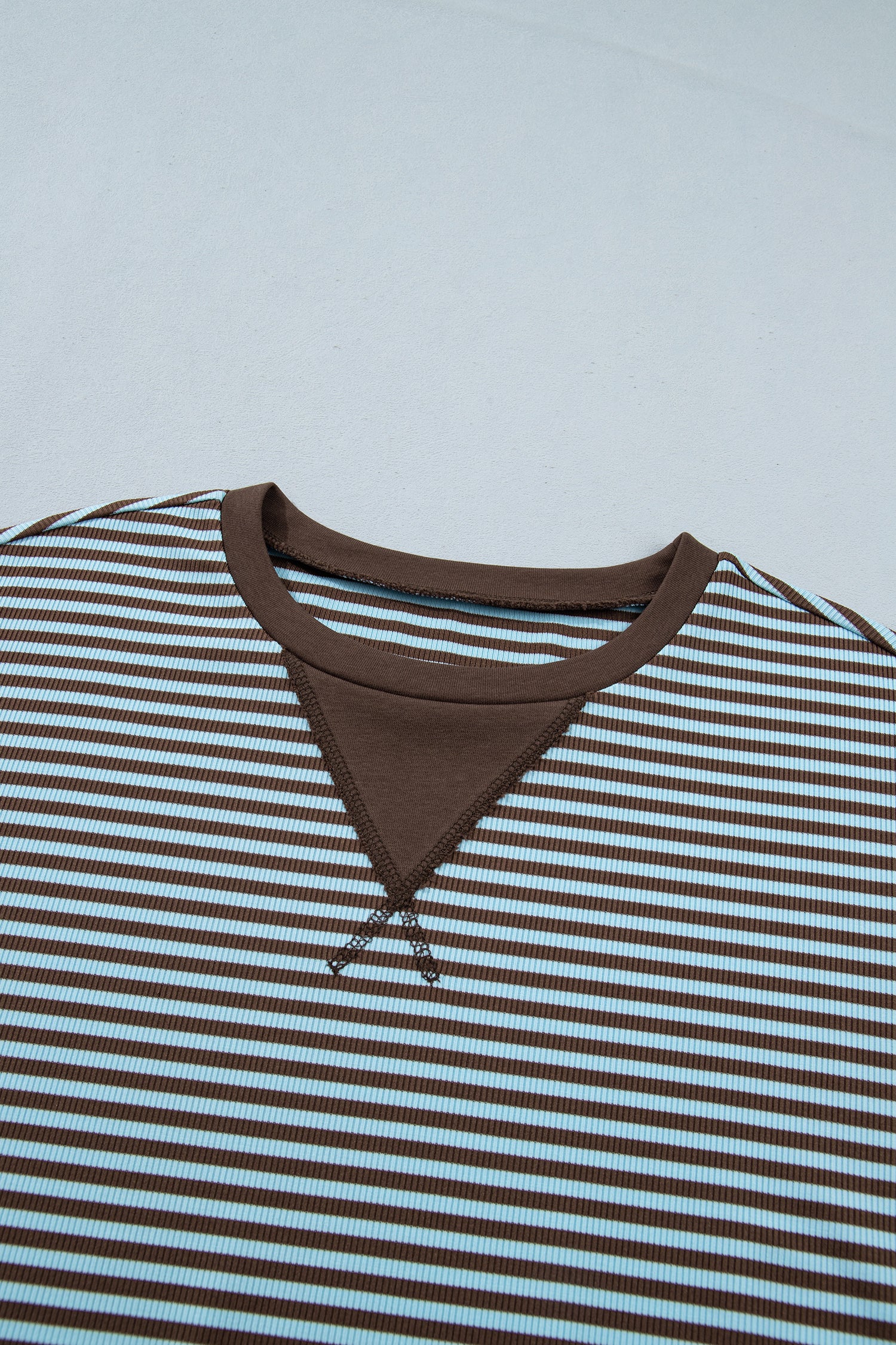 Brown Stripe Oversized Long Sleeve Top Drawstring Loose Shorts 2pcs Set