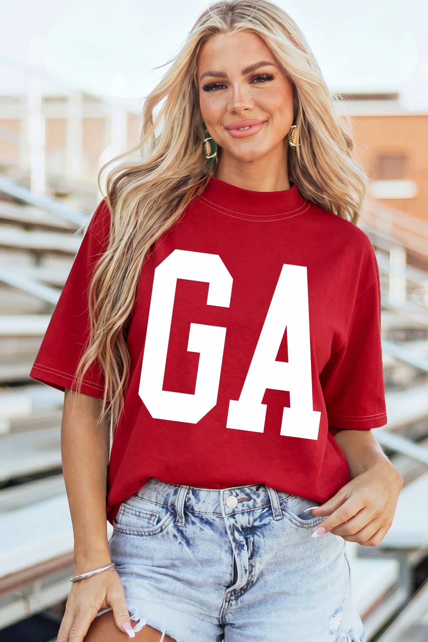 Racing Red GEORGIA/ GA Double Side Printed High Neck Reversible Tee
