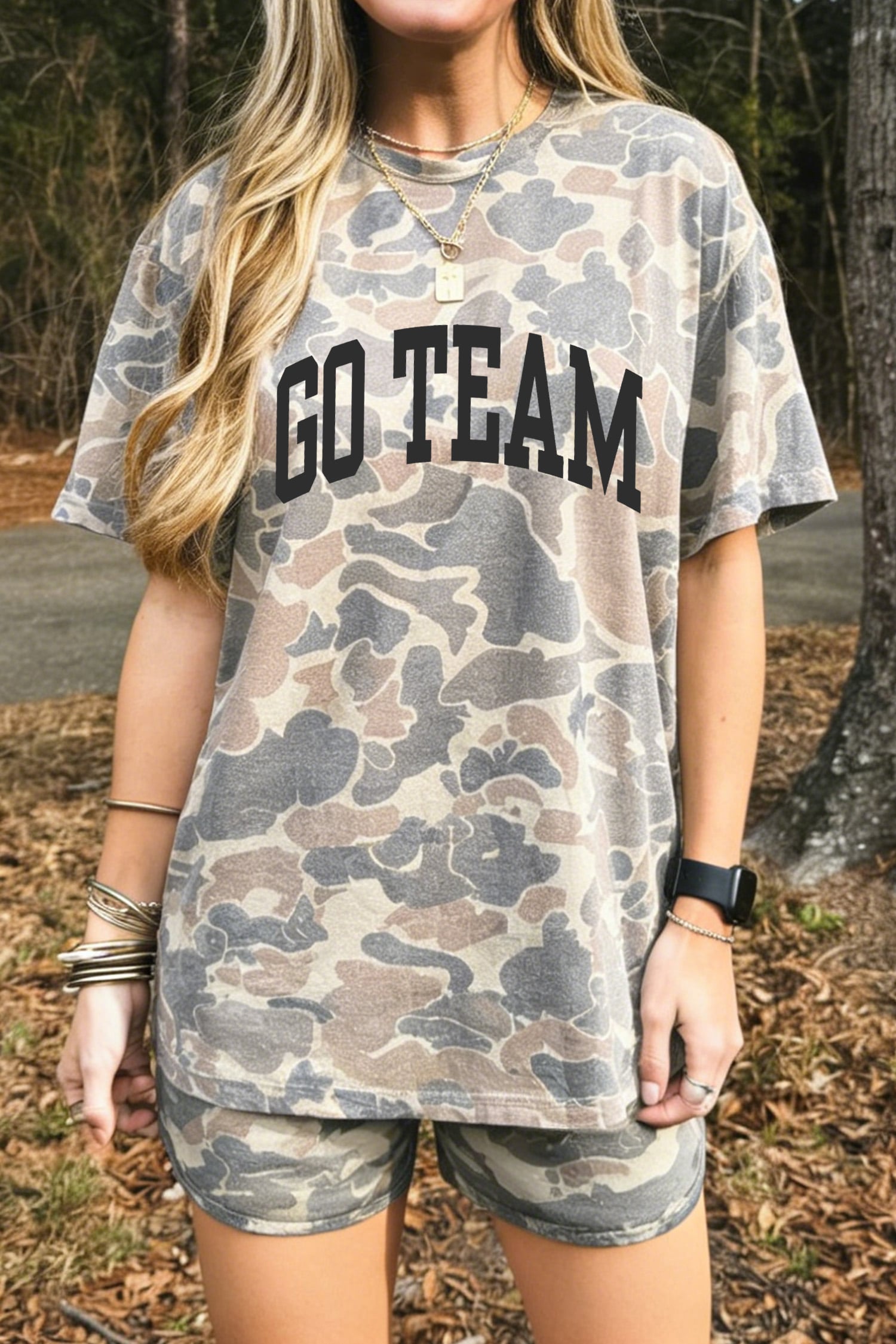 Multicolour GO TEAM Camo Relaxed Short 2pcs Set