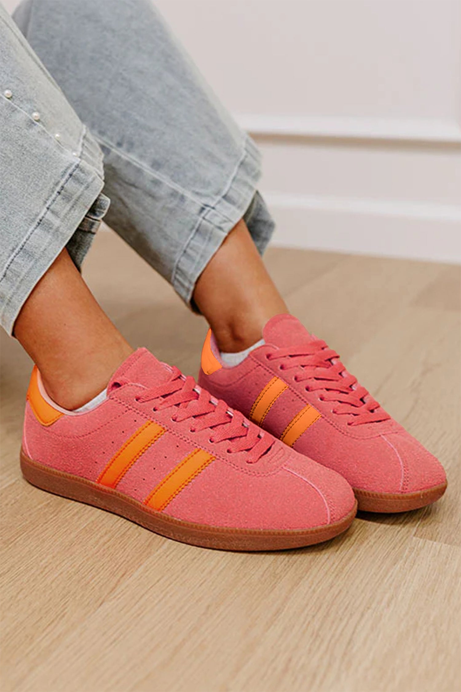 Orange Lace-up PU Leather Flat Shoes