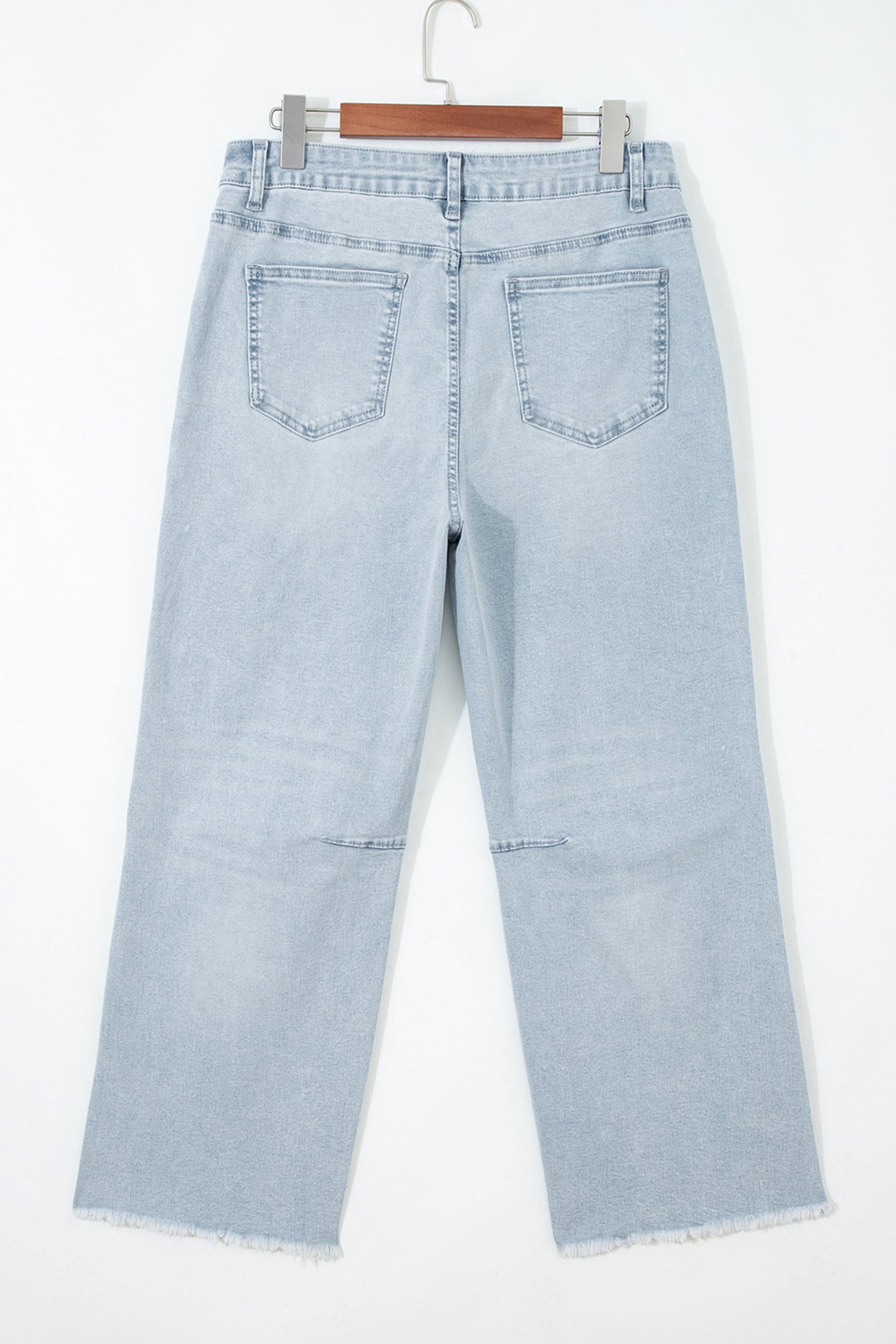 Beau Blue Turquoise Embroidered Patch Jeans Raw Hem Ankle-length Jeans