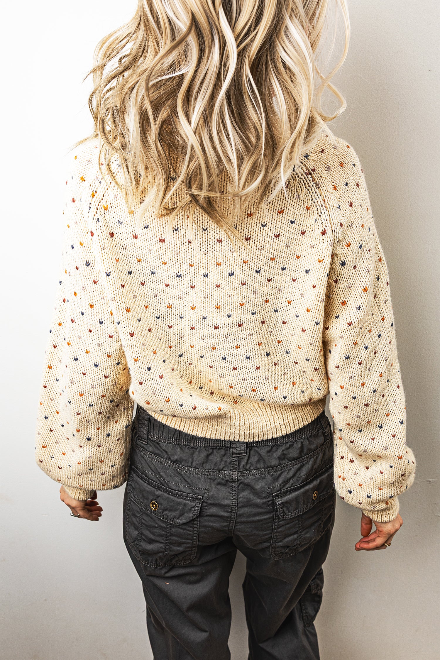 Beige Geometric Print Button Front Long Sleeve Regular Fit Cardigan