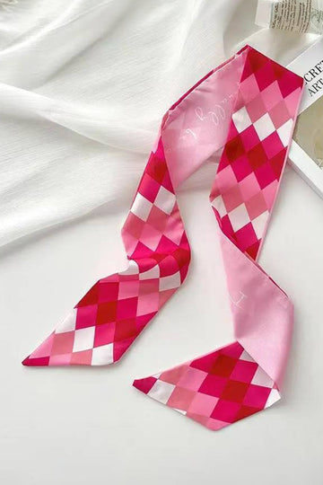 Rose Red Valentines Day Sweet Rhombus Print Ribbon Hair Band Silky Scarf