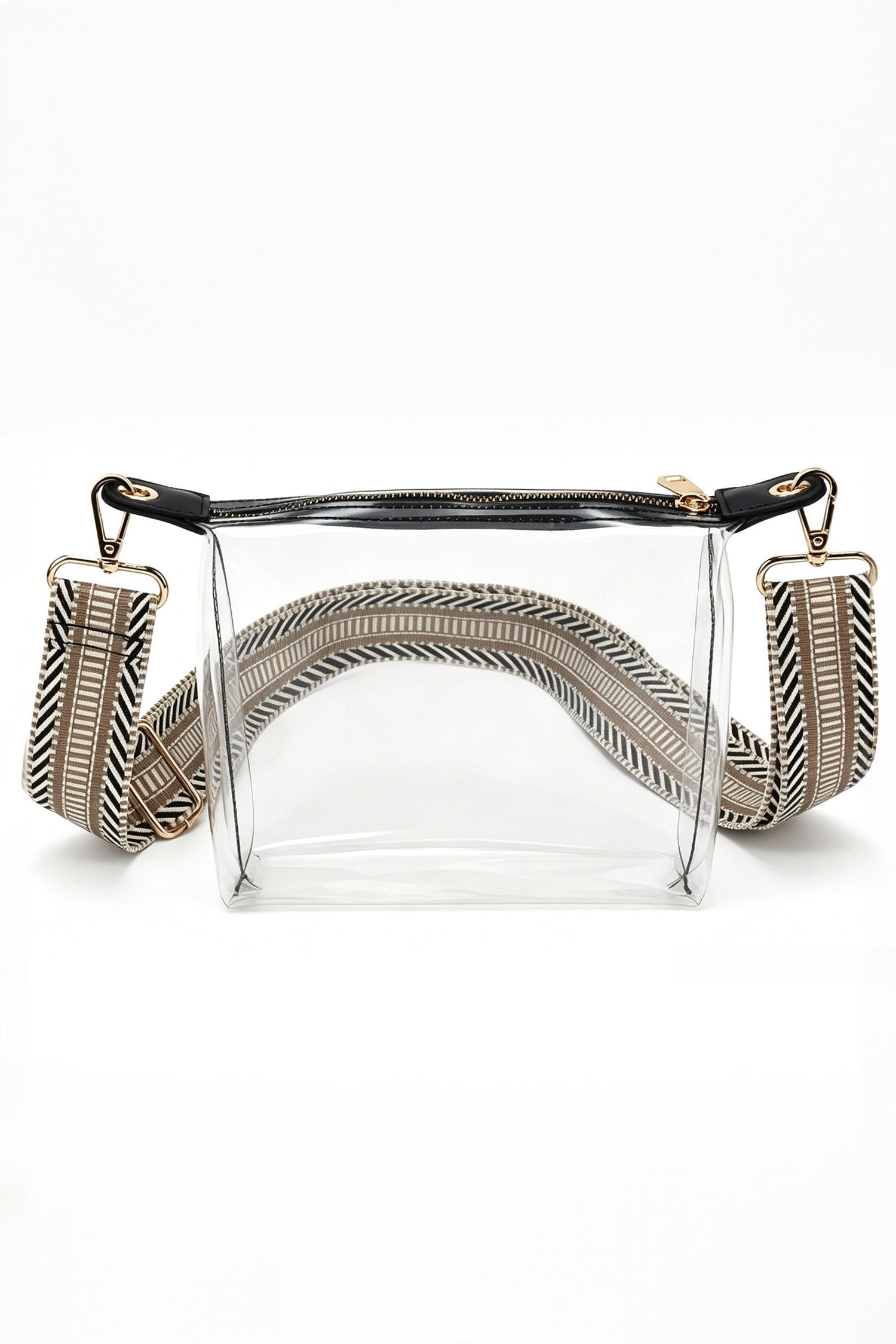 Color black Contrast Trim Zipped Transparent PVC Single Shoulder Bag